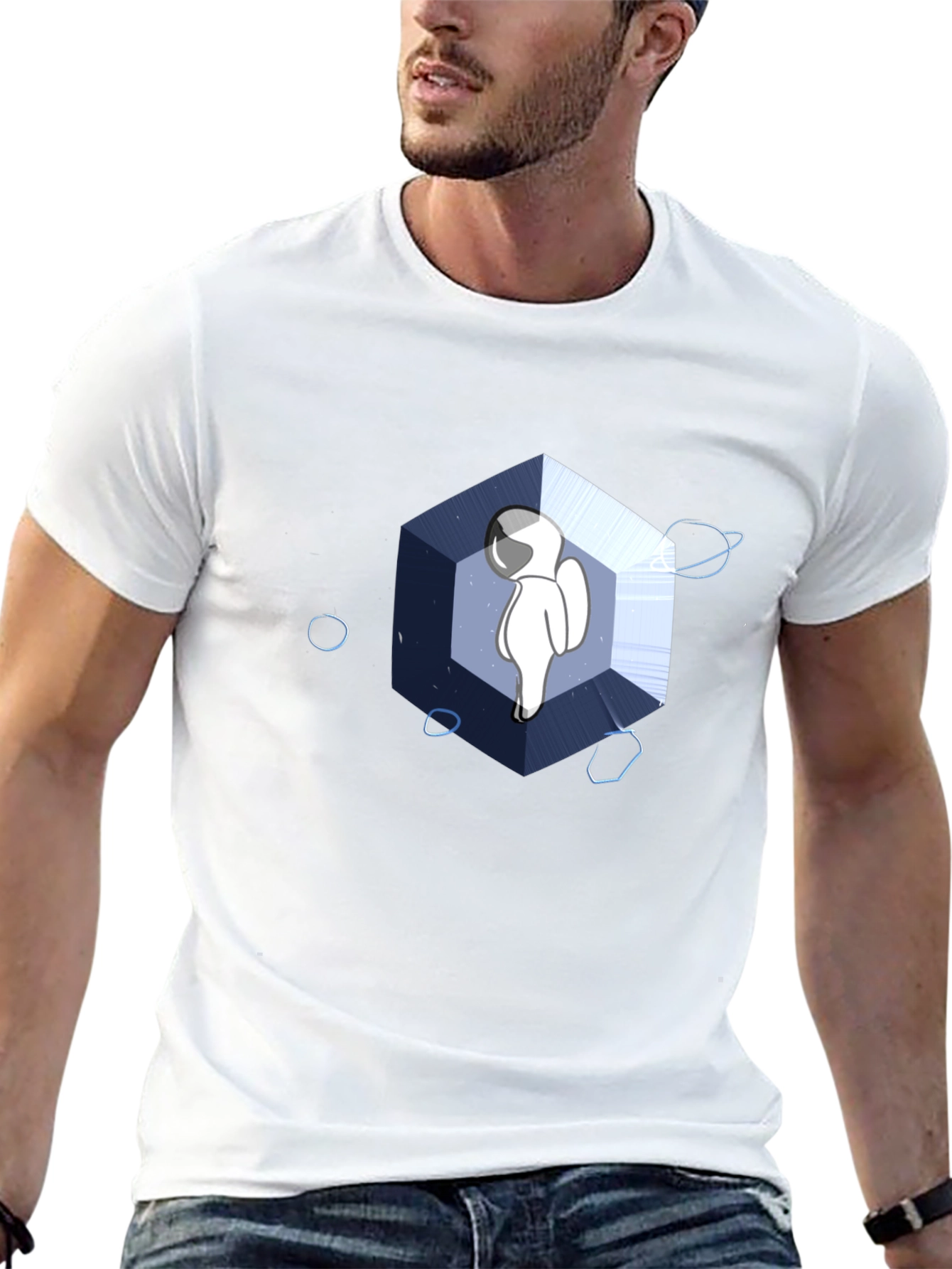 Astronaut Cube Graphic Tee - Cool Black T-Shirt