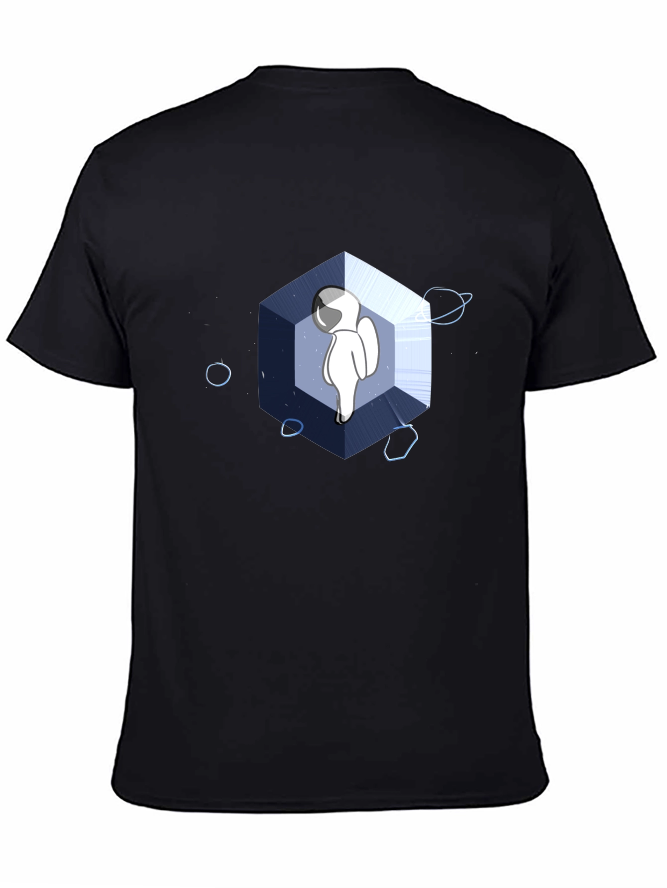 Astronaut Cube Graphic Tee - Cool Black T-Shirt
