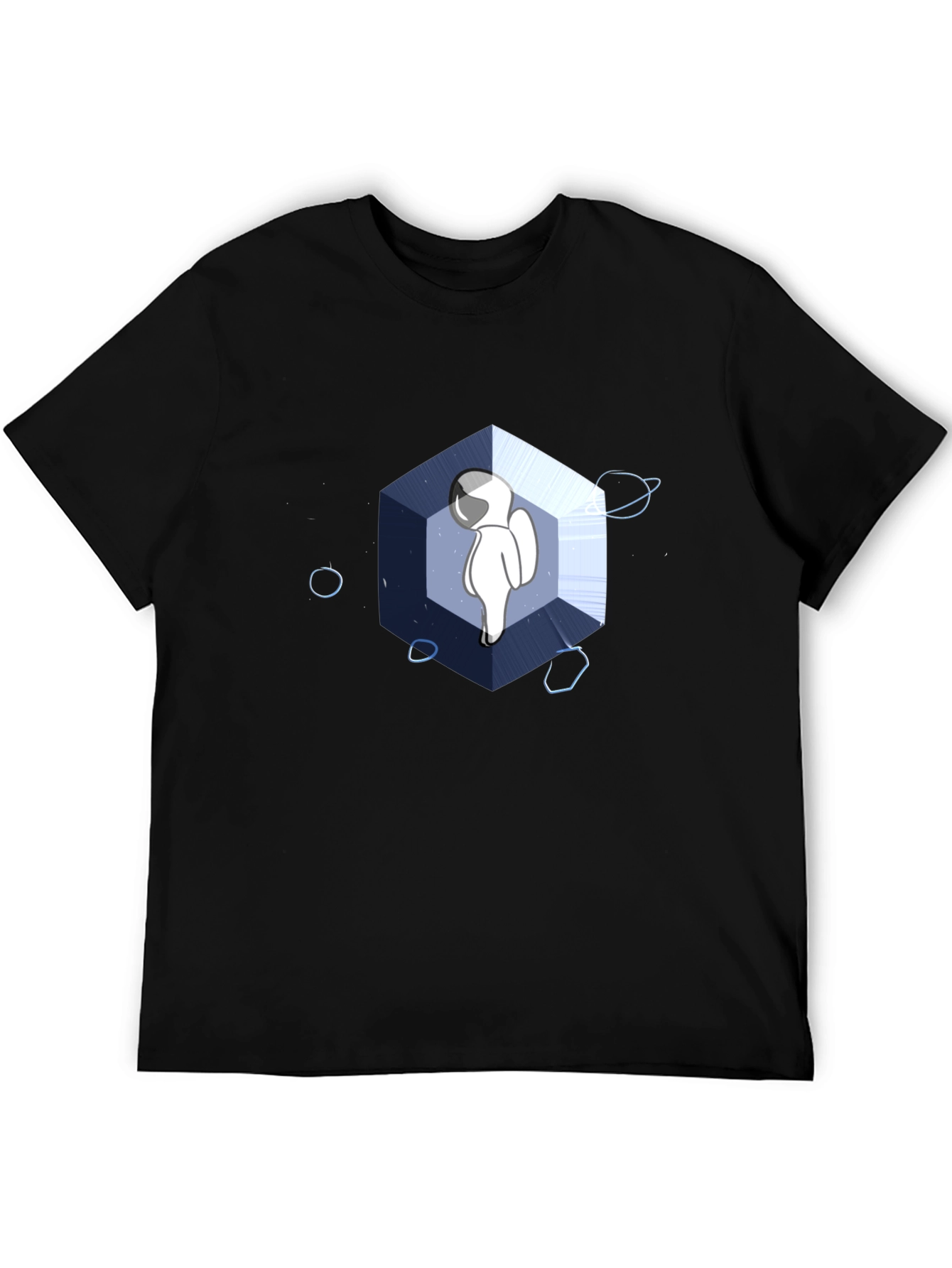 Astronaut Cube Graphic Tee - Cool Black T-Shirt