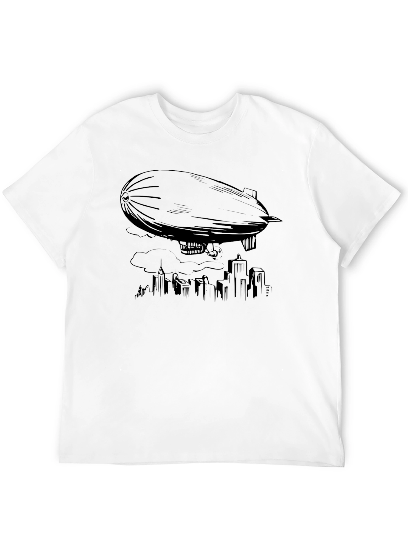 Airship Over City T-Shirt - Black Graphic Tee