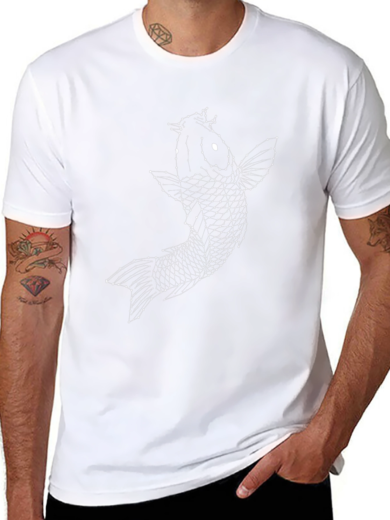 Geometric Koi Fish Graphic Tee - Black