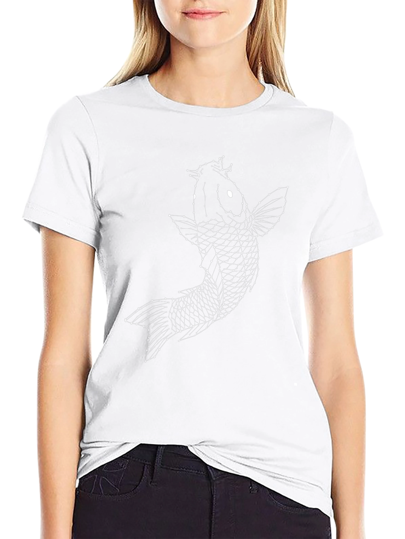 Geometric Koi Fish Graphic Tee - Black
