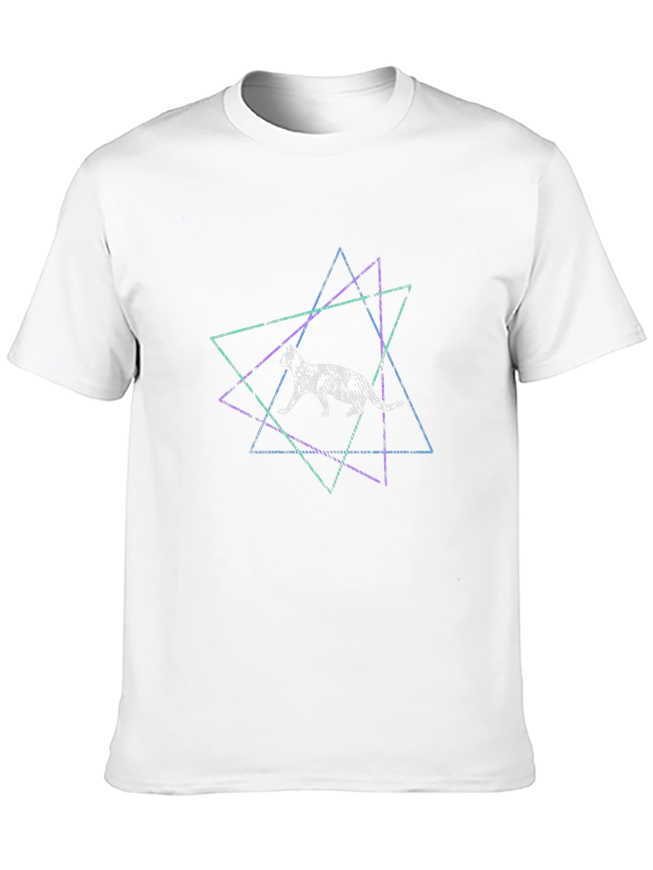 Geometric Cat Graphic Tee - Black