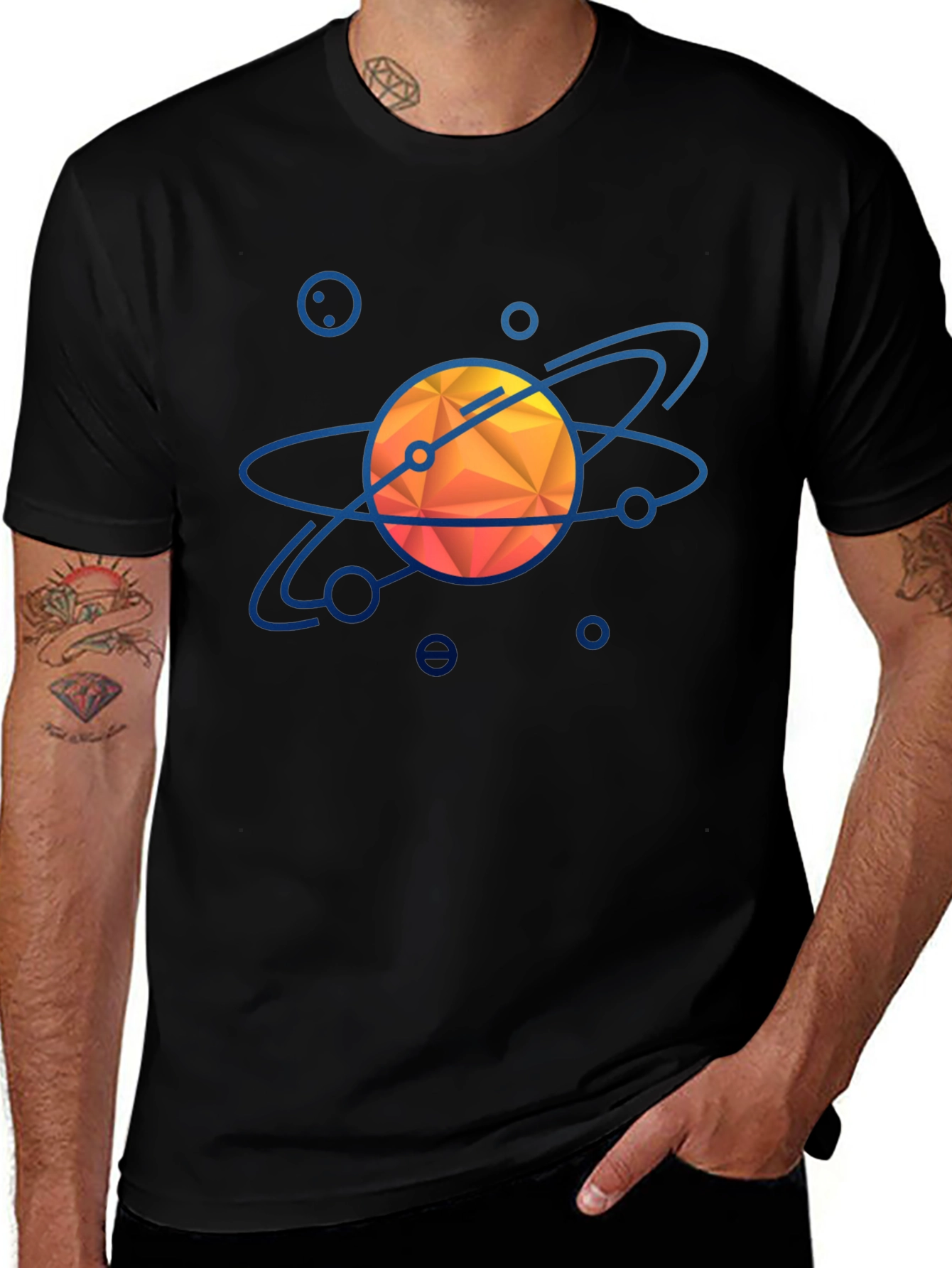 Geometric Solar System Graphic Tee - Black