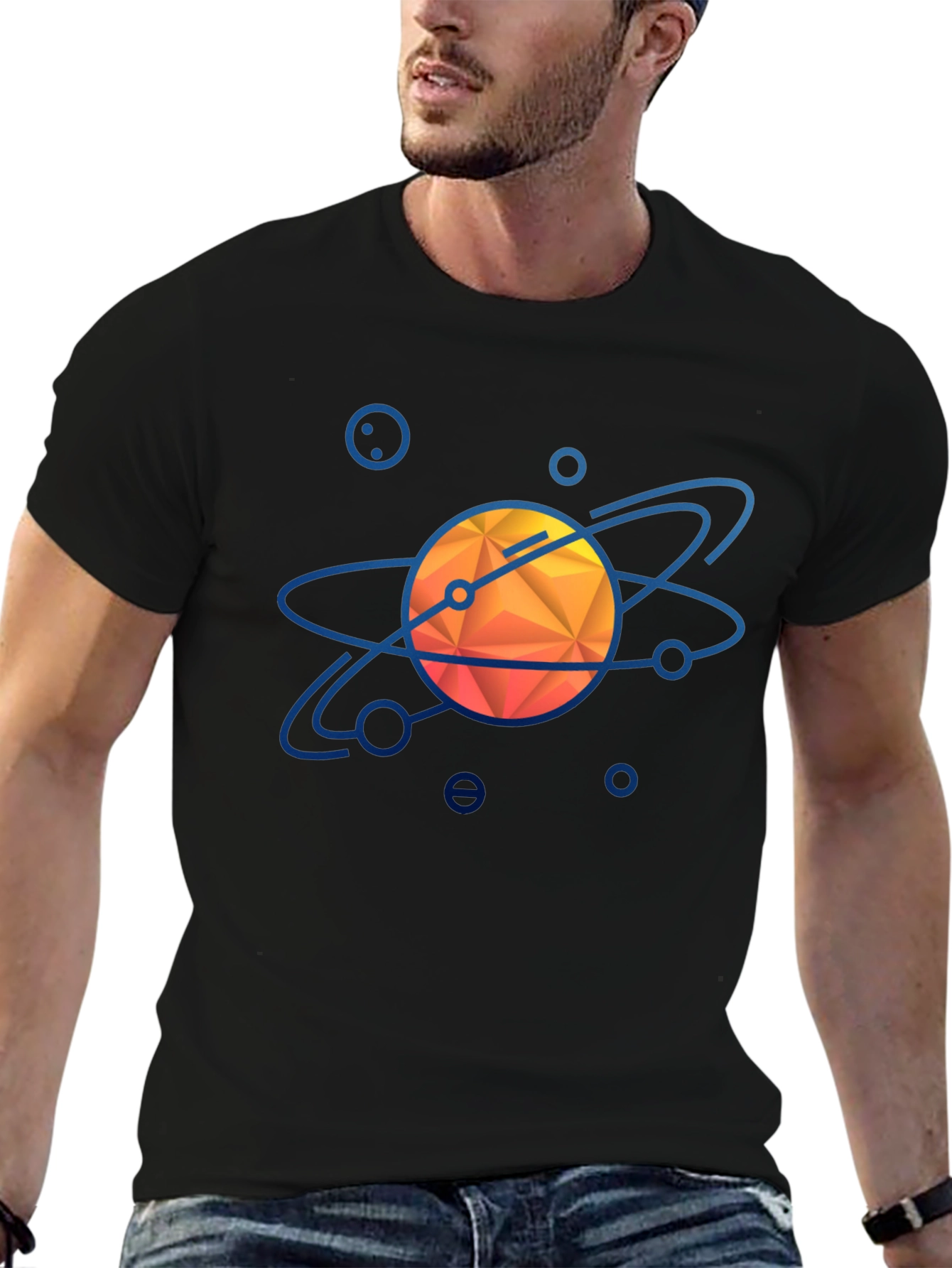 Geometric Solar System Graphic Tee - Black