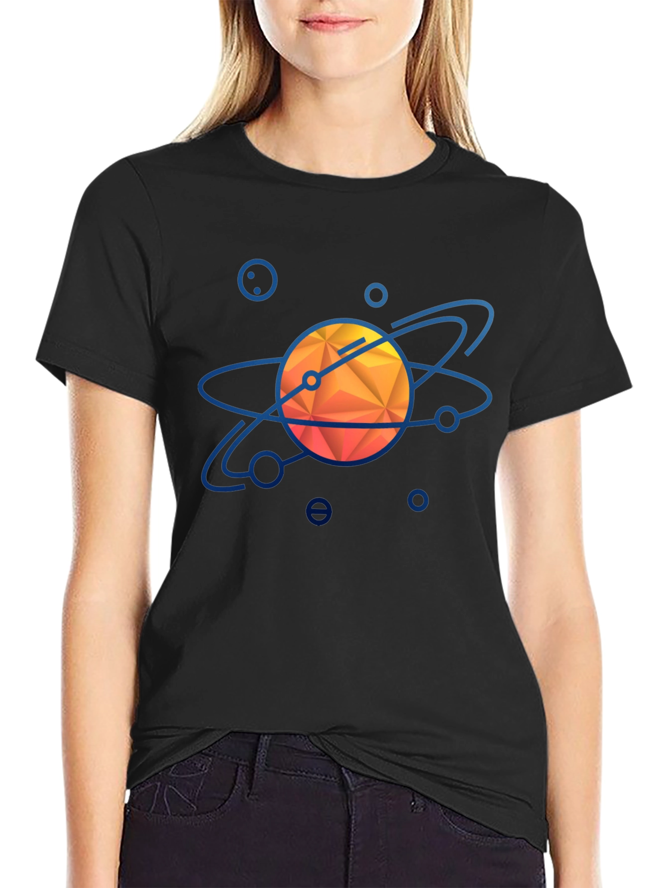 Geometric Solar System Graphic Tee - Black
