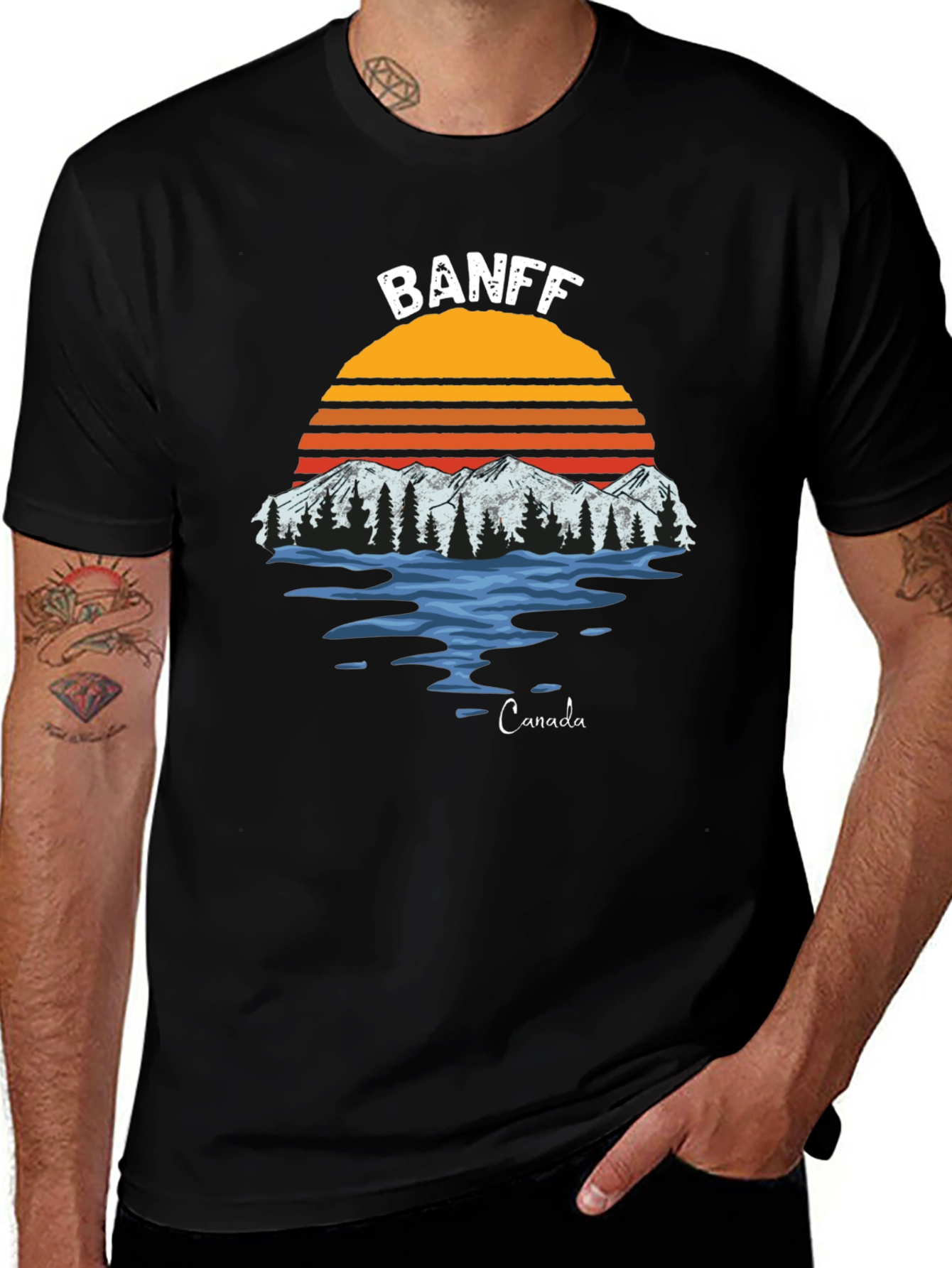 Banff Canada Graphic T-Shirt - Retro Mountain Sunset Tee