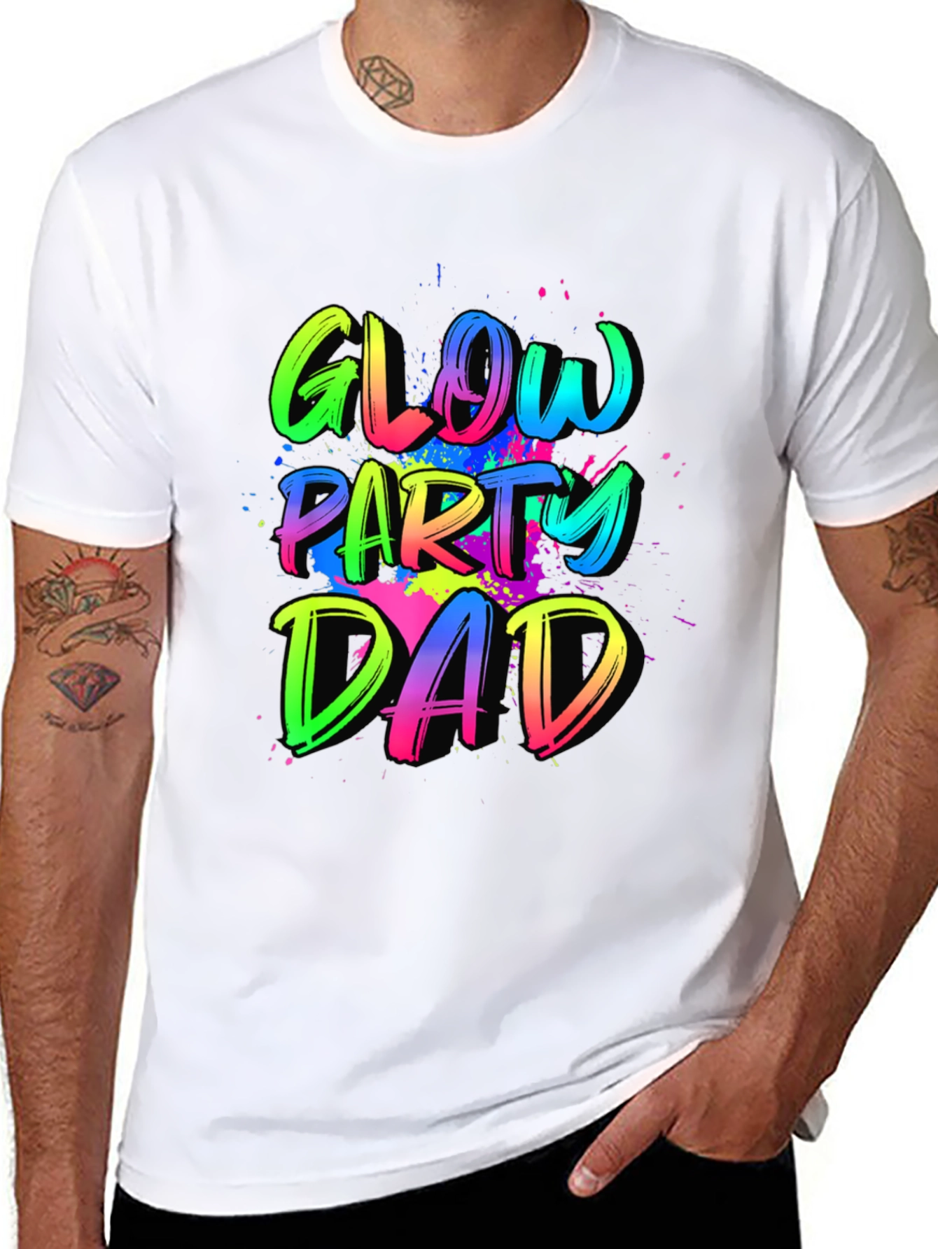Glow Party Dad Tee - Neon Splatter Design