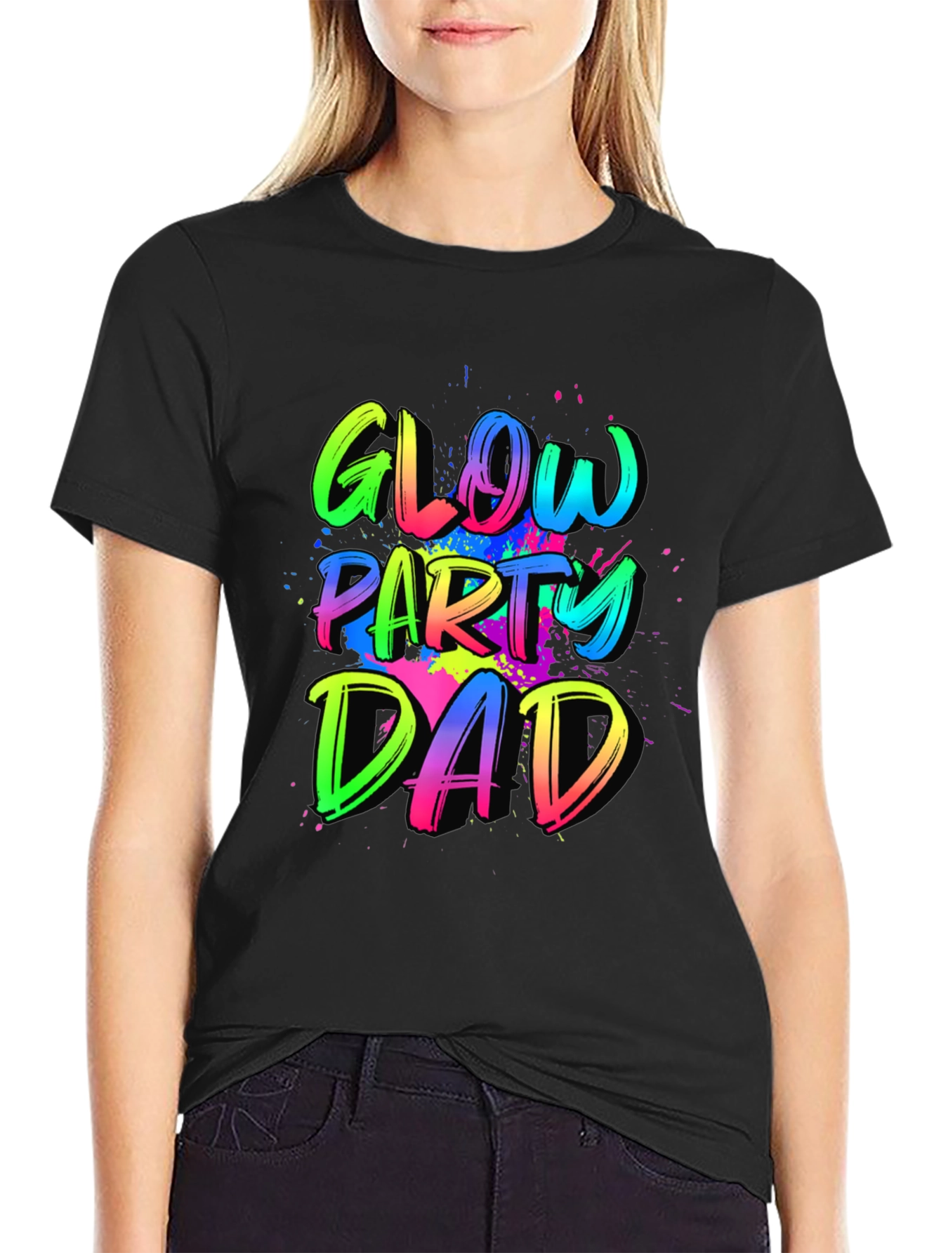 Glow Party Dad Tee - Neon Splatter Design