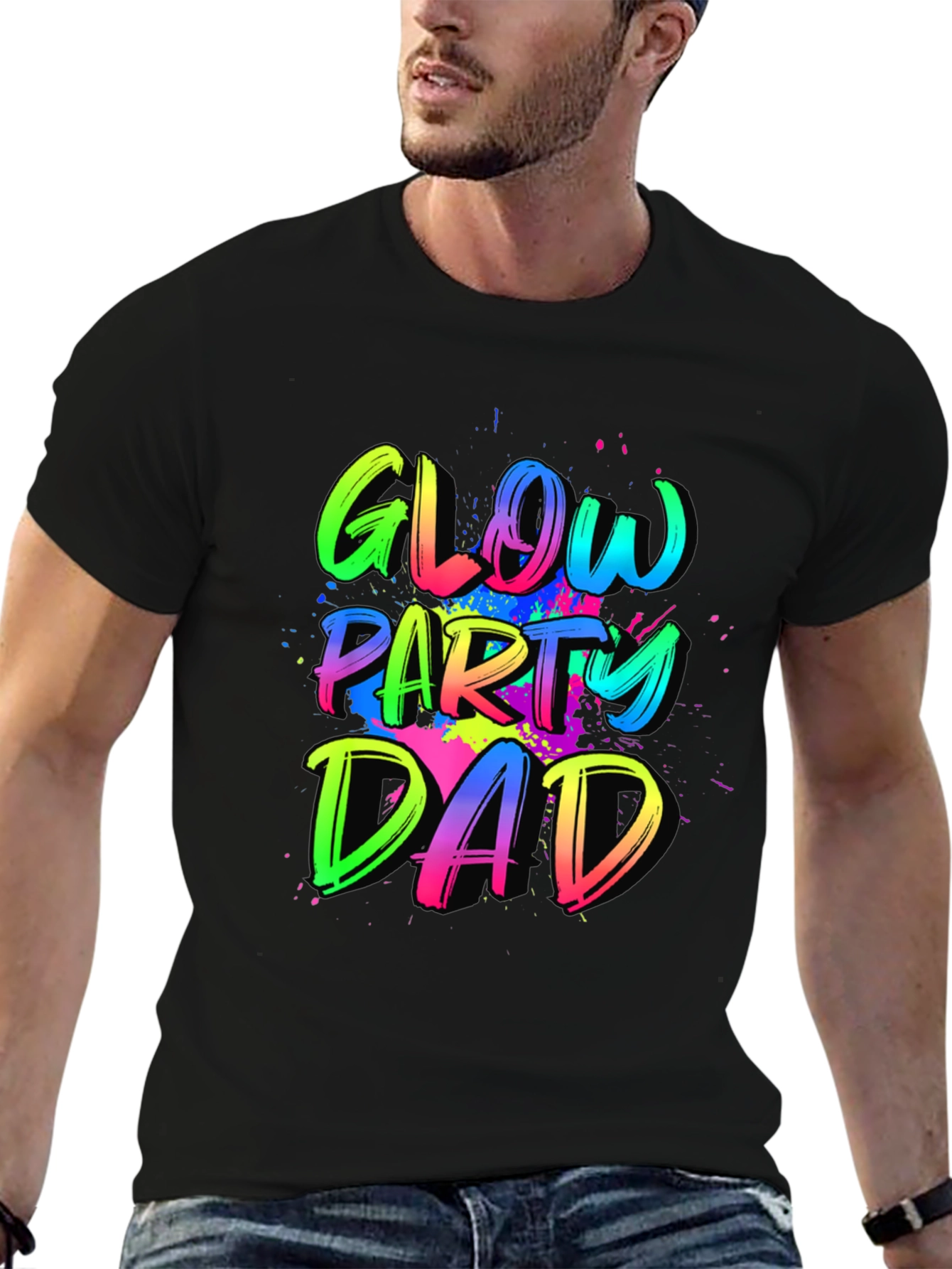 Glow Party Dad Tee - Neon Splatter Design