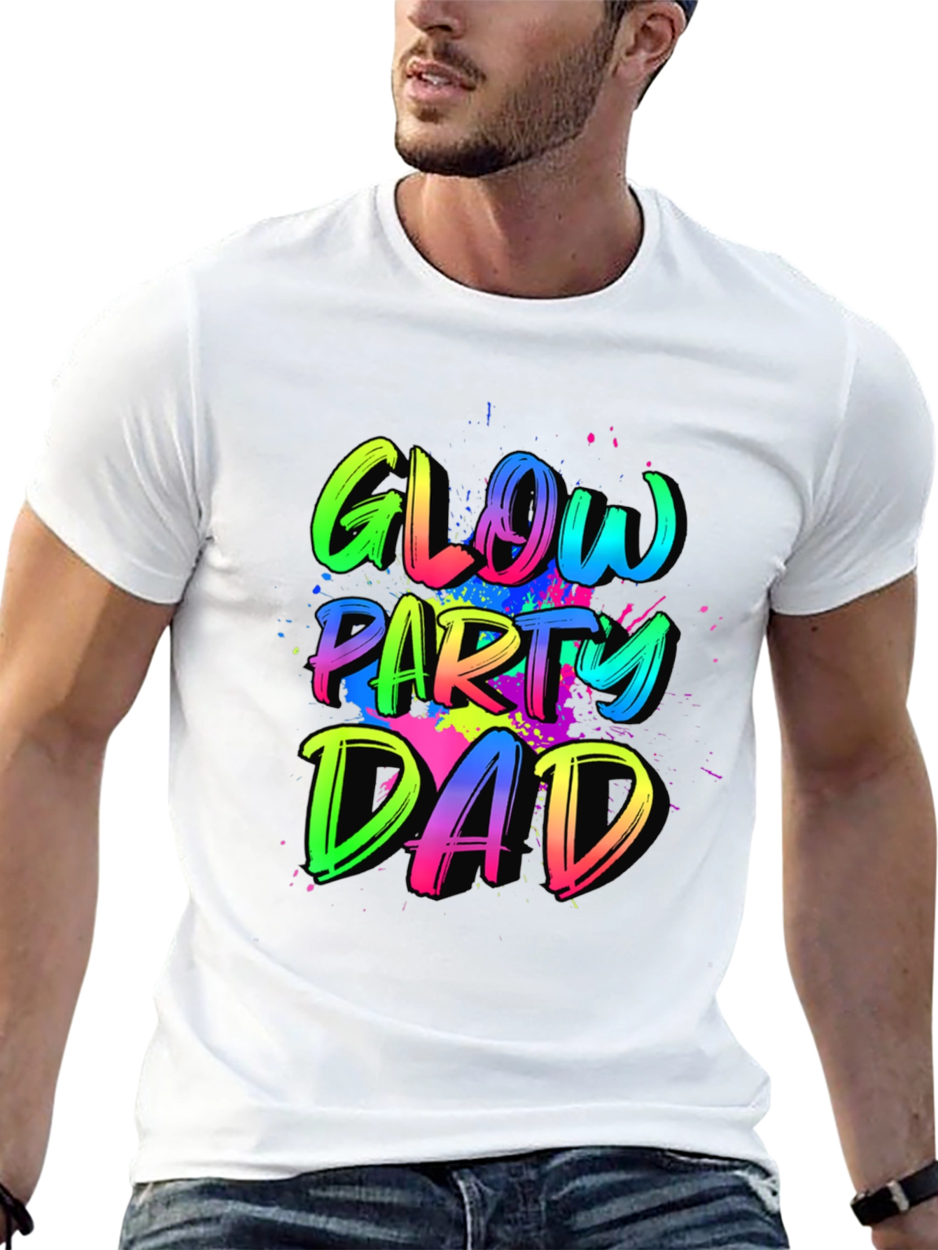 Glow Party Dad Tee - Neon Splatter Design