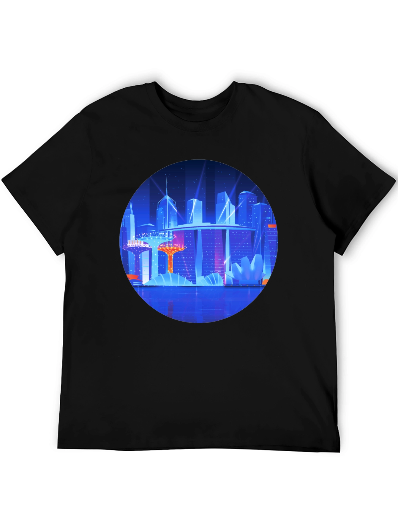 Futuristic Cityscape Graphic Black Tee