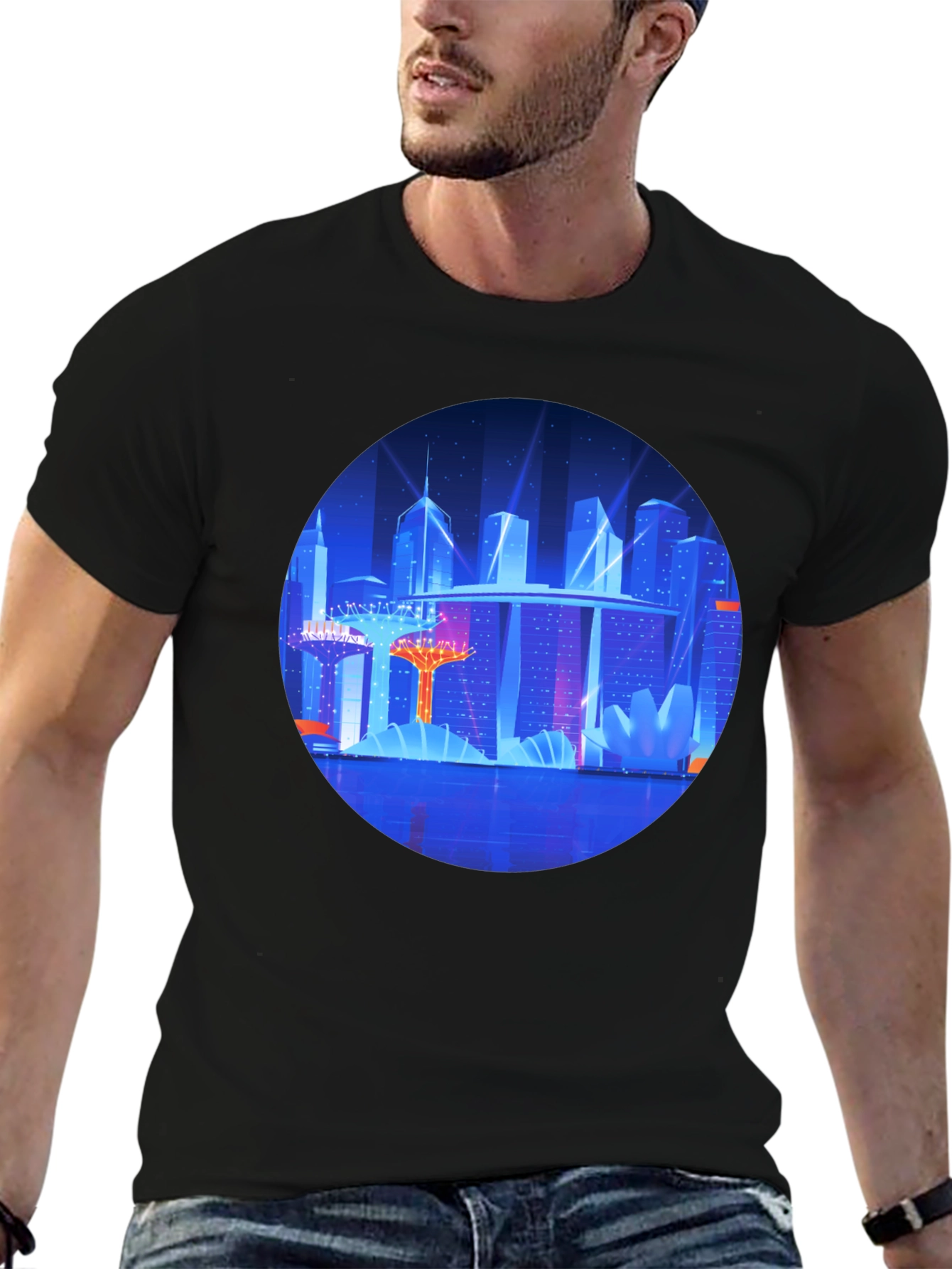 Futuristic Cityscape Graphic Black Tee