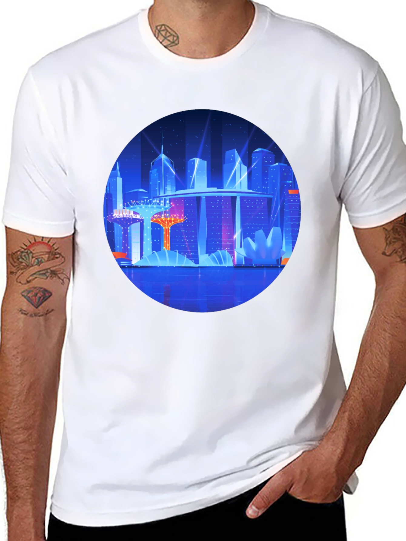 Futuristic Cityscape Graphic Black Tee
