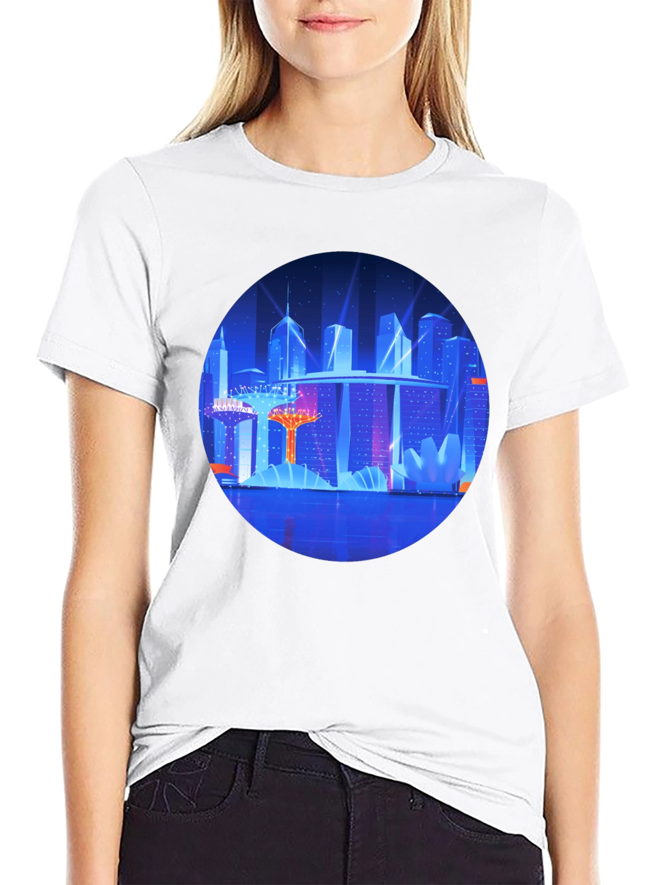 Futuristic Cityscape Graphic Black Tee