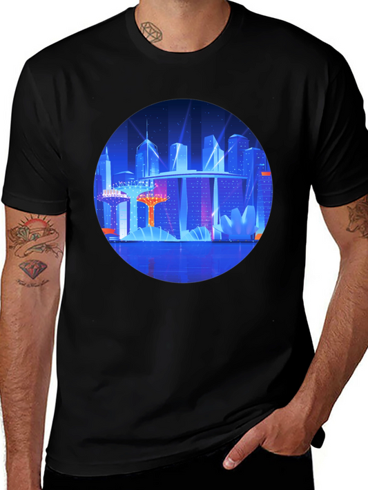 Futuristic Cityscape Graphic Black Tee