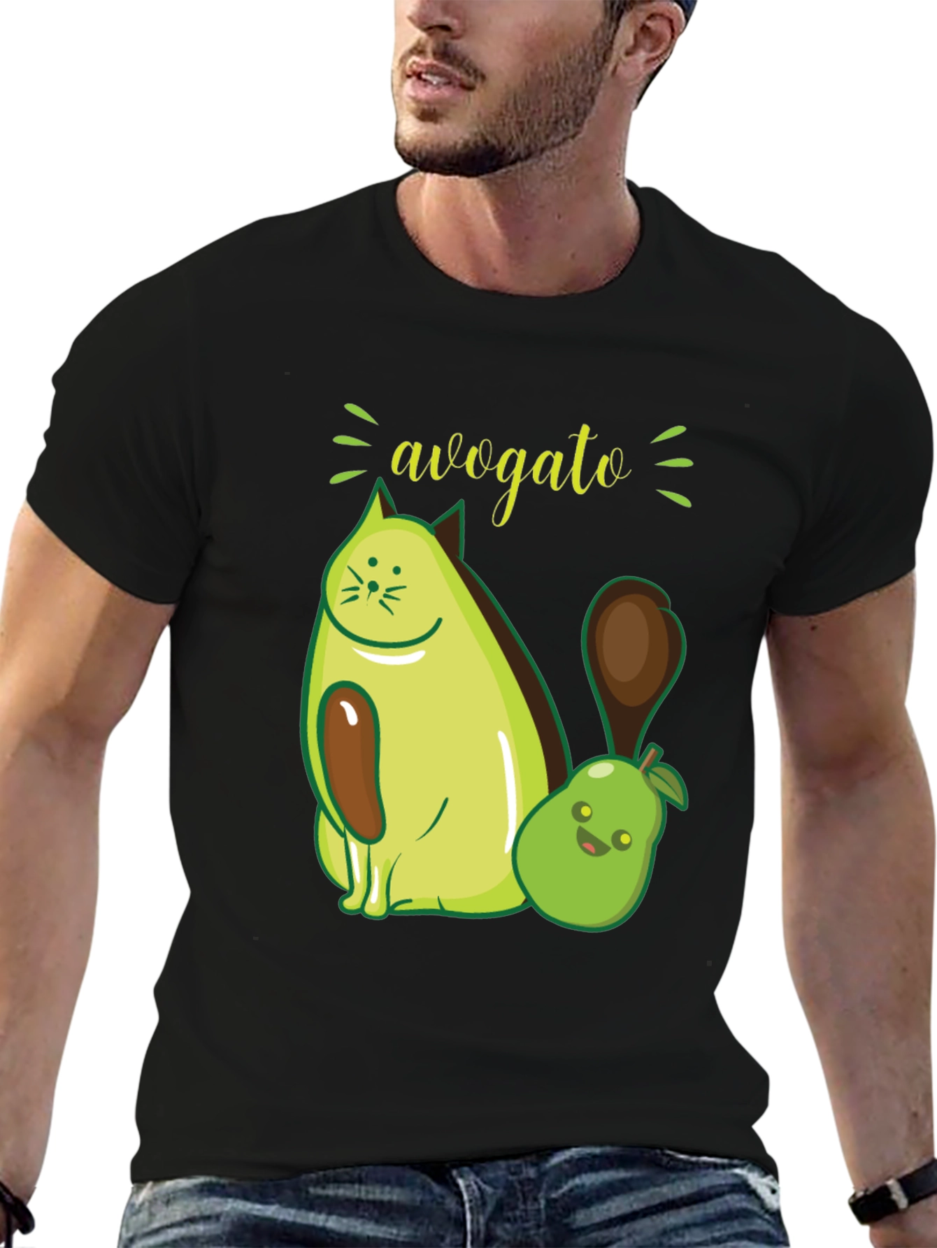 Avogato Funny Avocado Cat Graphic Tee