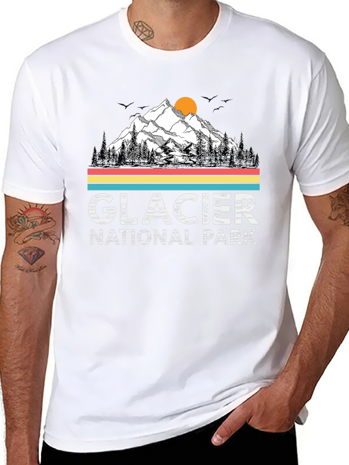 Glacier National Park Black T-Shirt - Mountain Scene