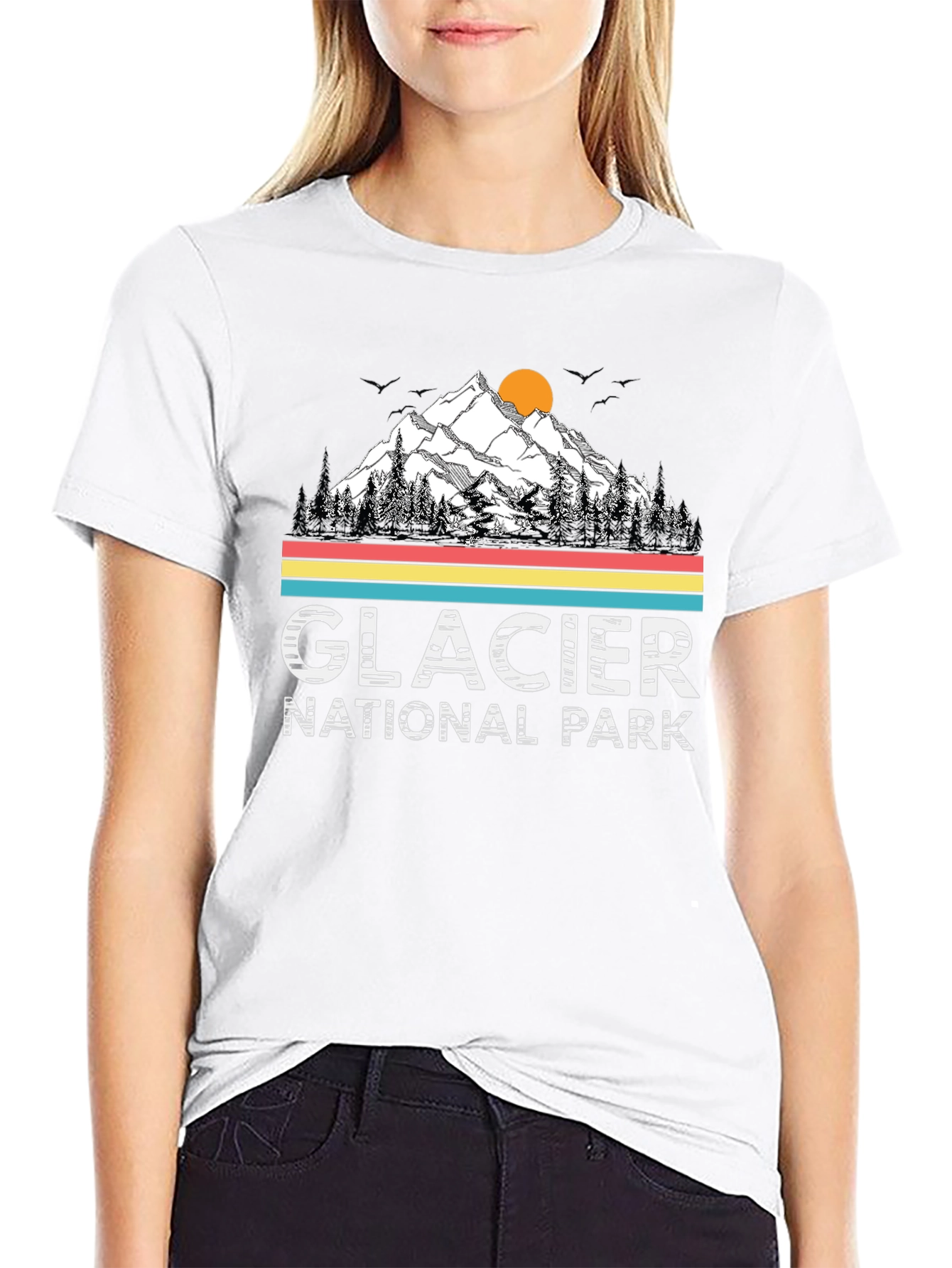 Glacier National Park Black T-Shirt - Mountain Scene