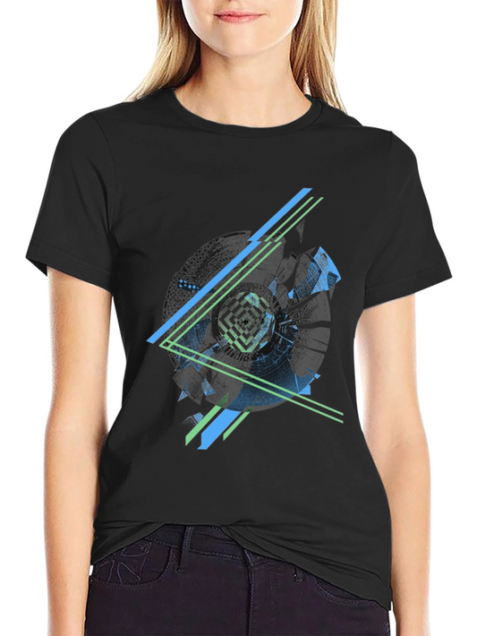 Abstract Geometric Graphic Print Mens Black T-Shirt
