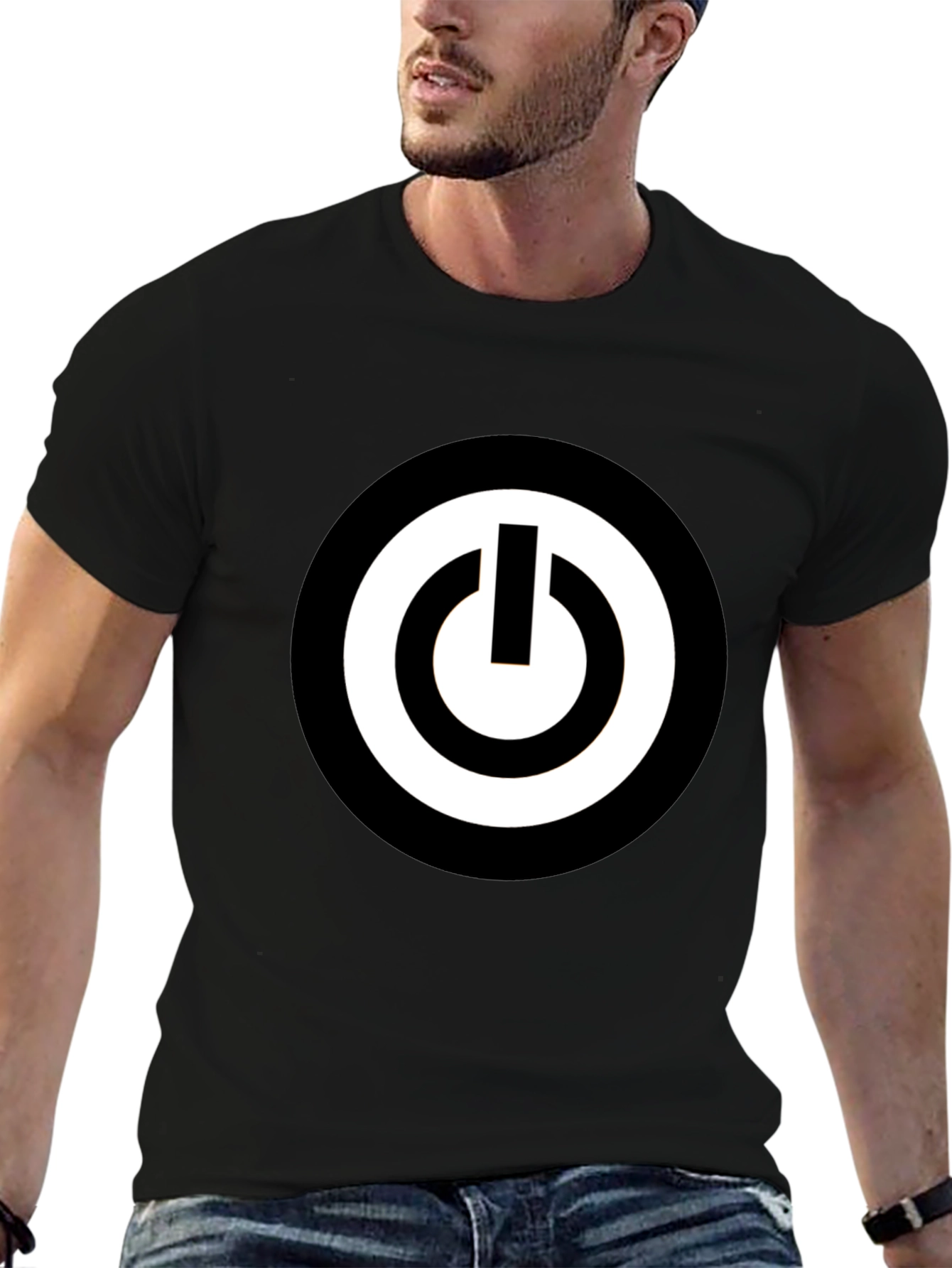Black T-Shirt with Power Button Graphic