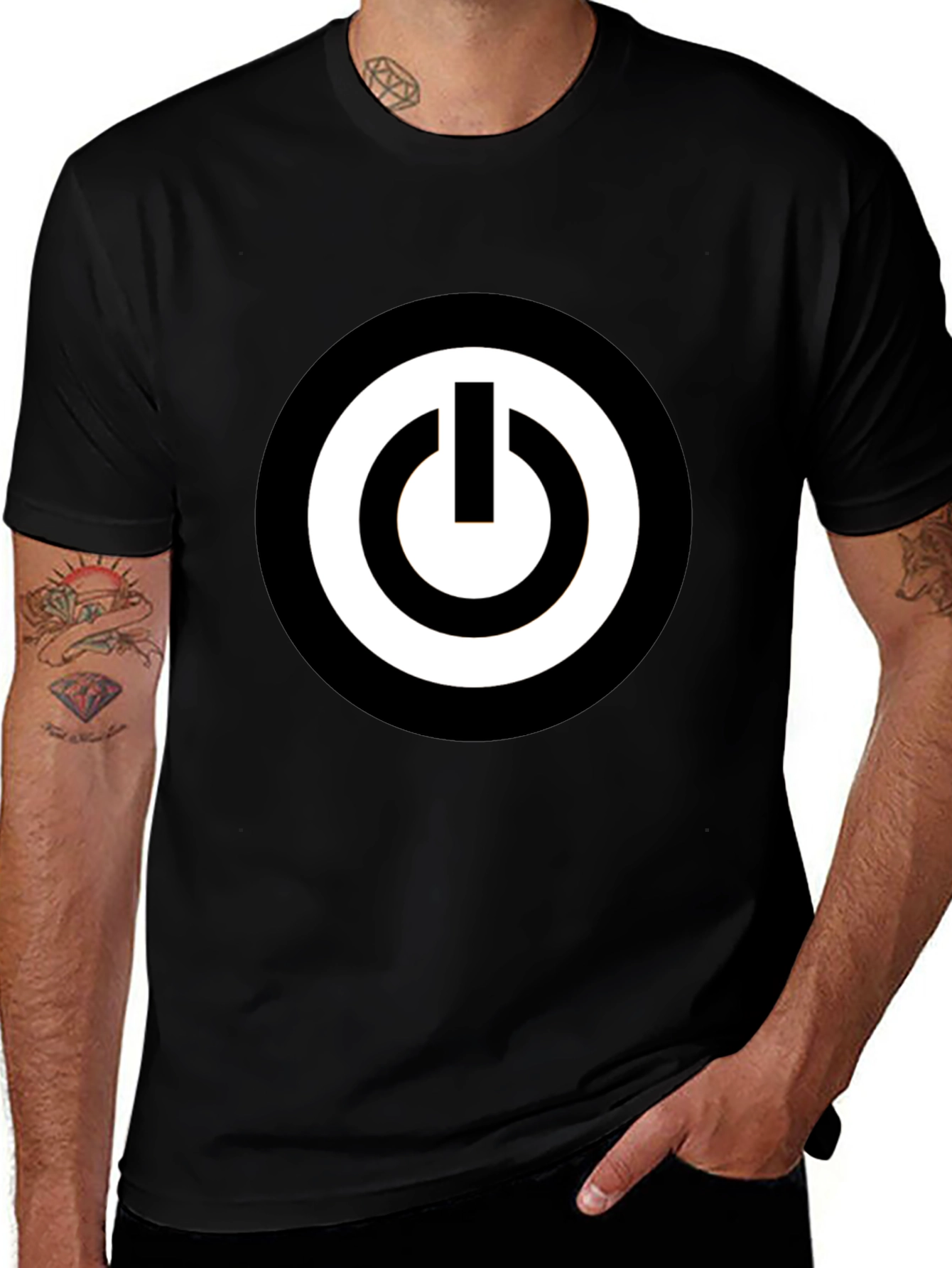 Black T-Shirt with Power Button Graphic