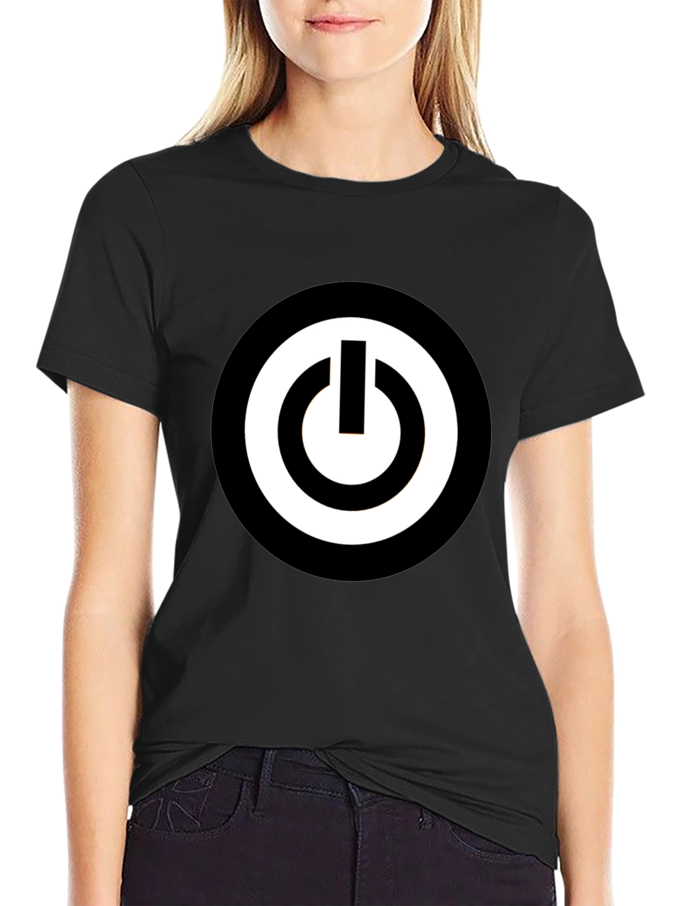 Black T-Shirt with Power Button Graphic