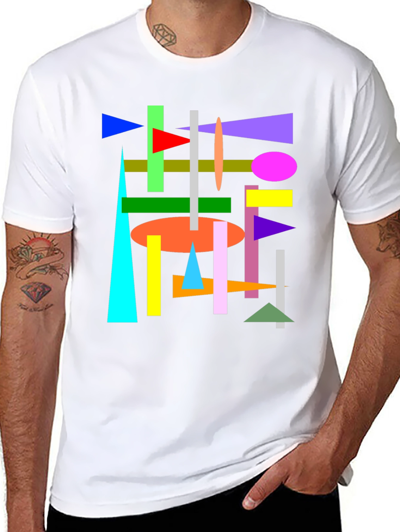 Abstract Geometric Shapes Black T-Shirt