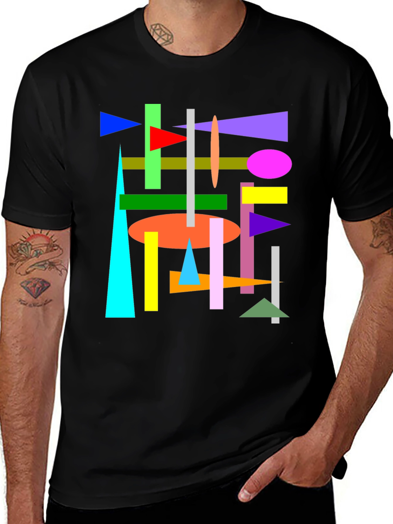 Abstract Geometric Shapes Black T-Shirt