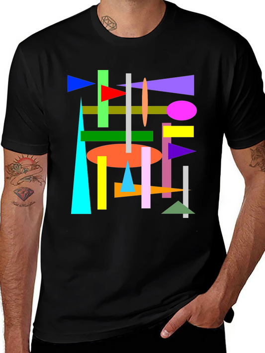 Abstract Geometric Shapes Black T-Shirt