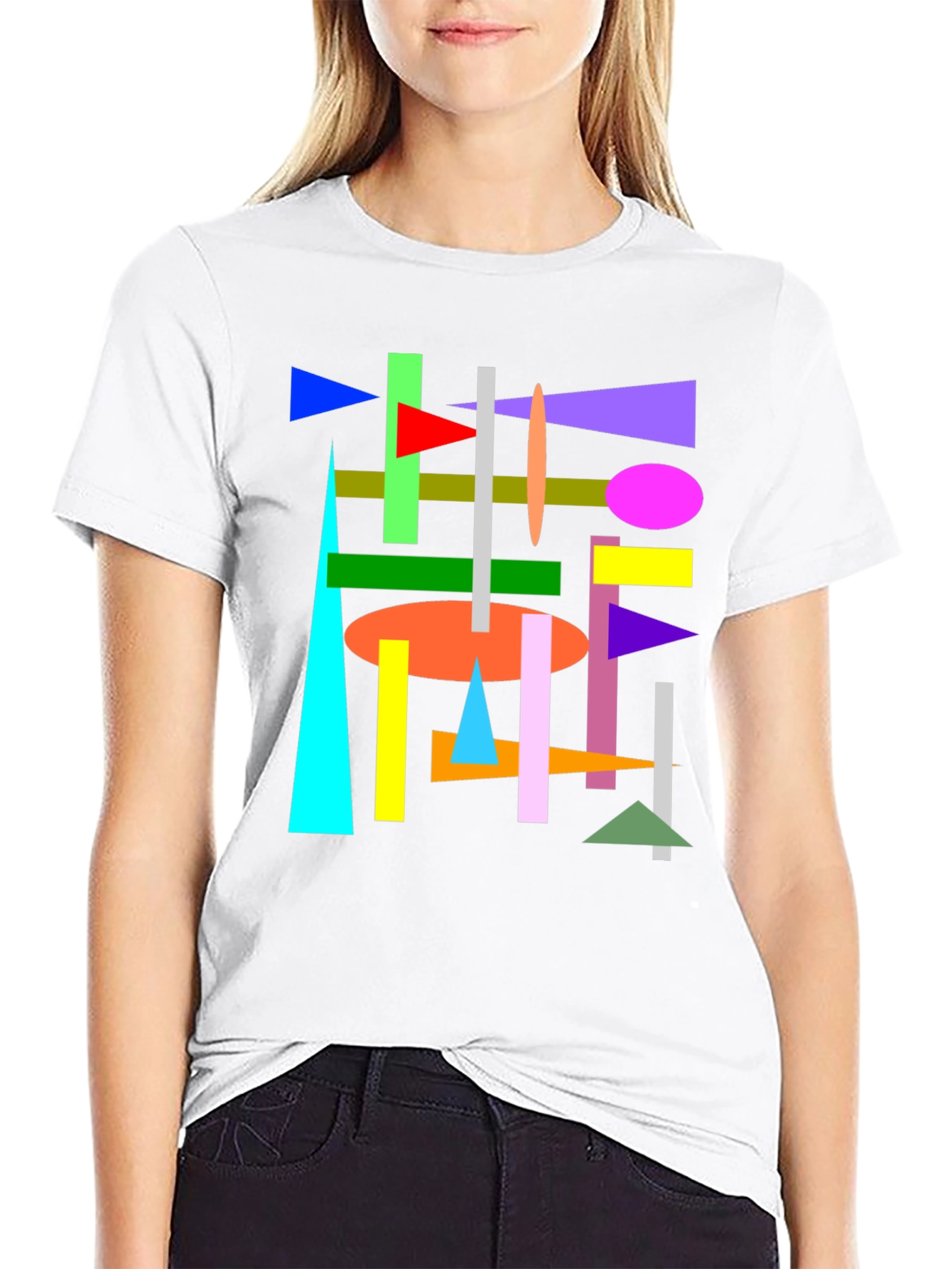 Abstract Geometric Shapes Black T-Shirt