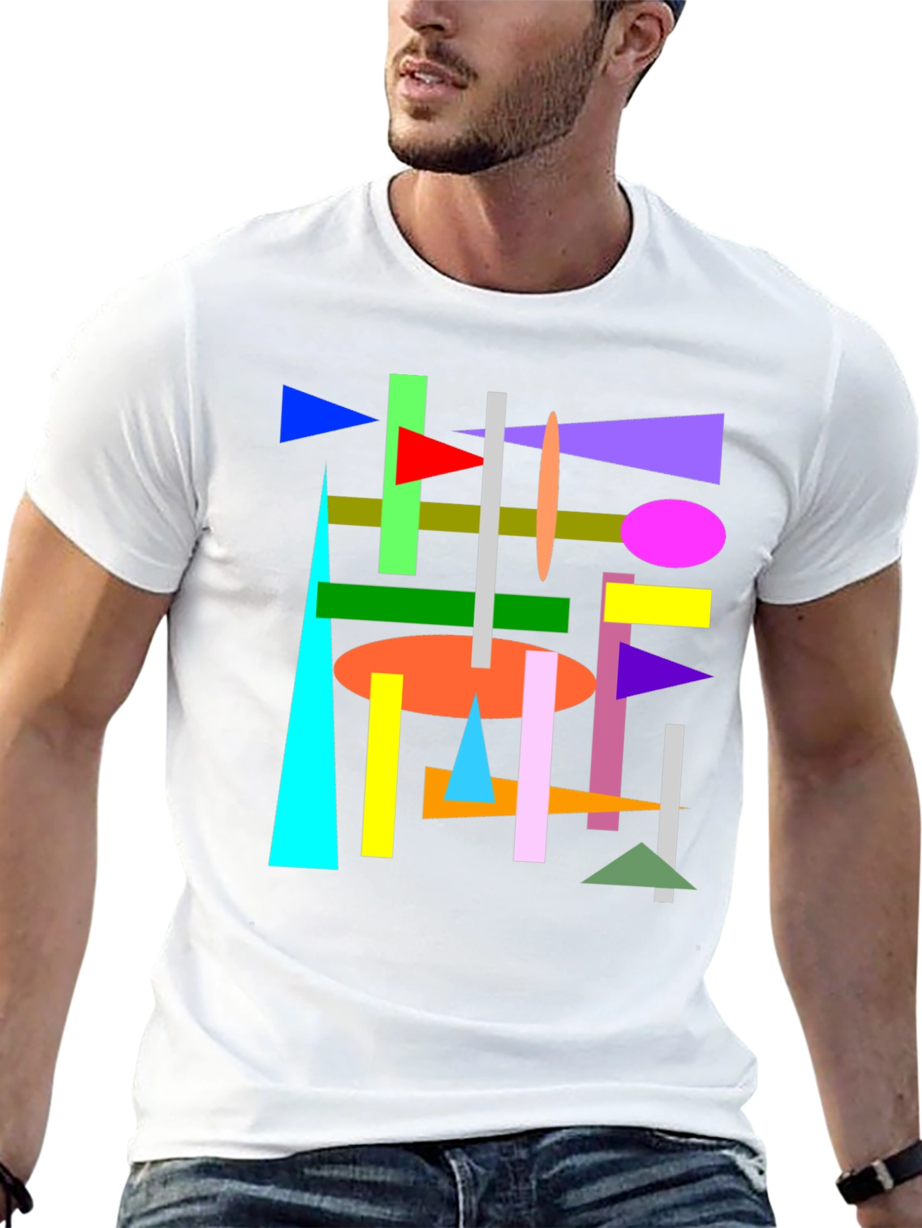Abstract Geometric Shapes Black T-Shirt