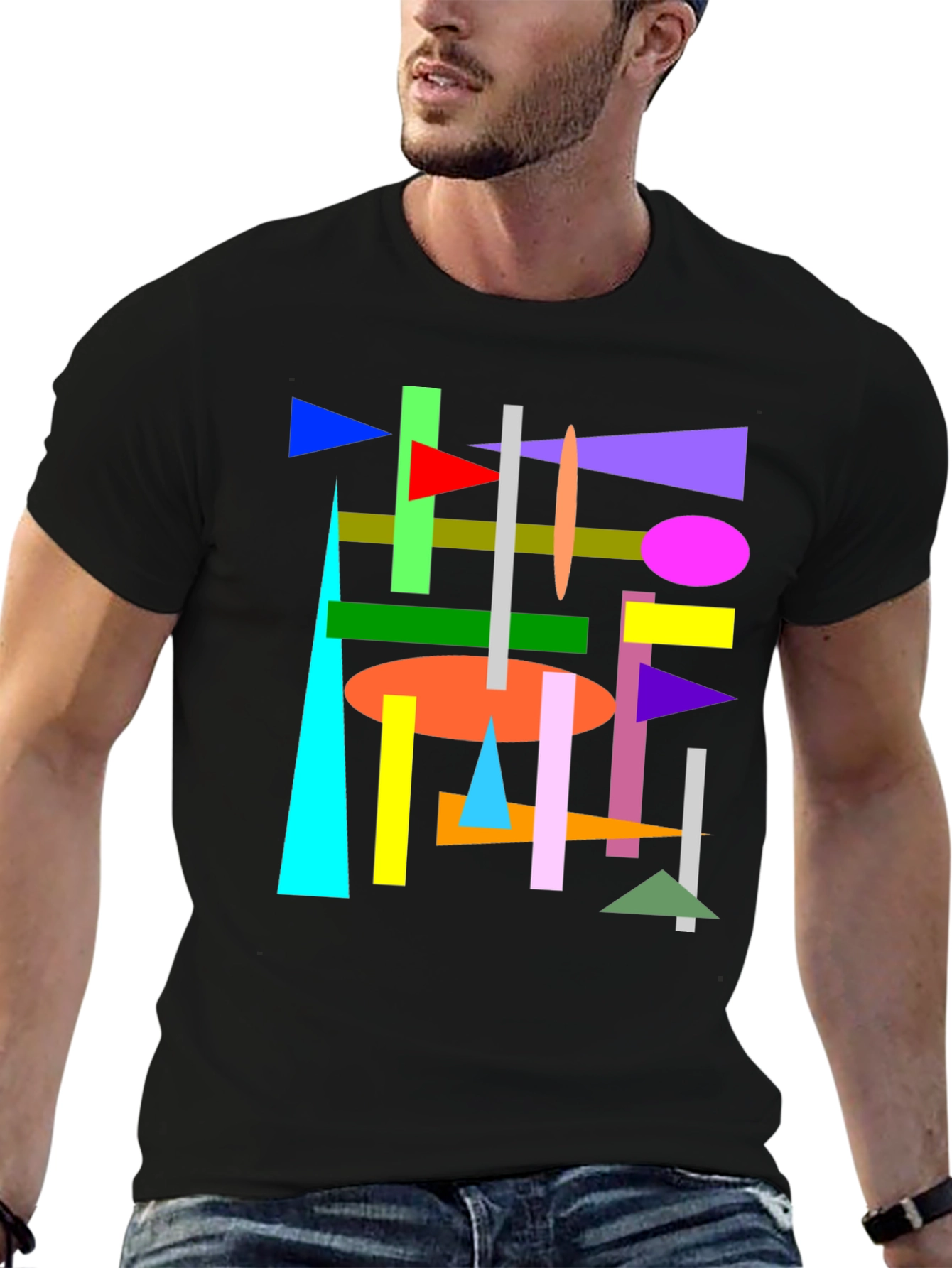 Abstract Geometric Shapes Black T-Shirt