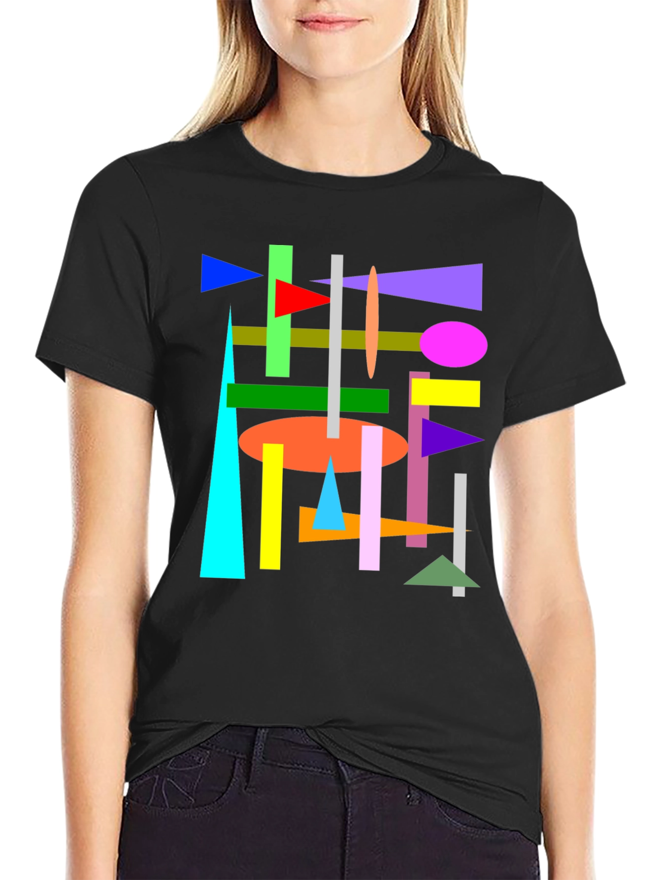 Abstract Geometric Shapes Black T-Shirt