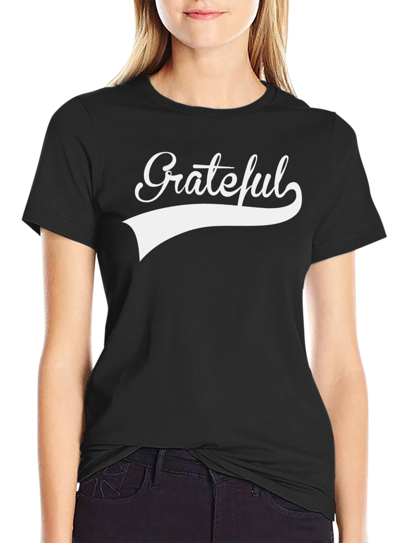 Grateful Graphic Tee - Black Cotton Blend T-Shirt