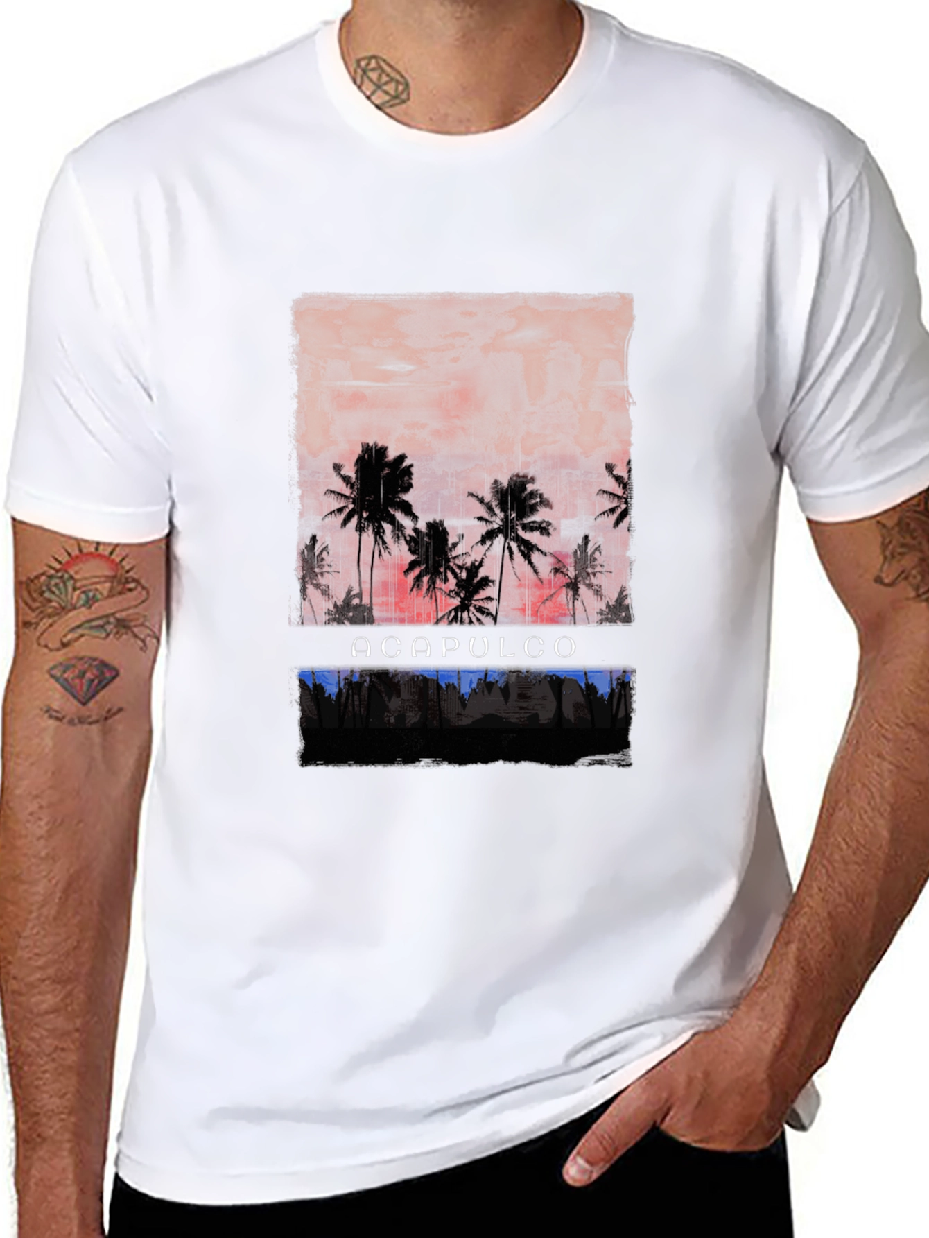 Acapulco Sunset Palm Tree Graphic T-Shirt