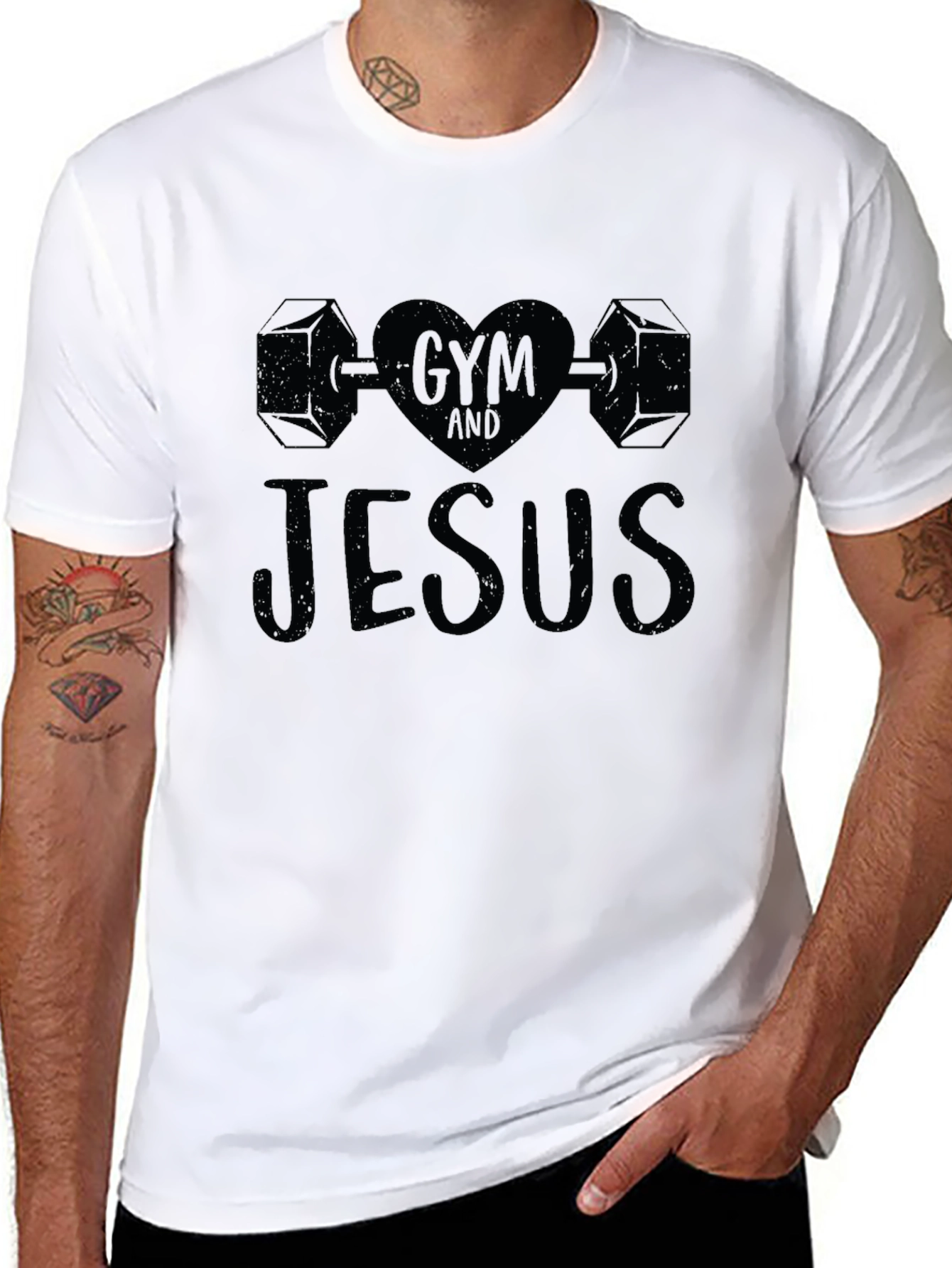 Gym and Jesus Black T-Shirt Religious Workout Tee