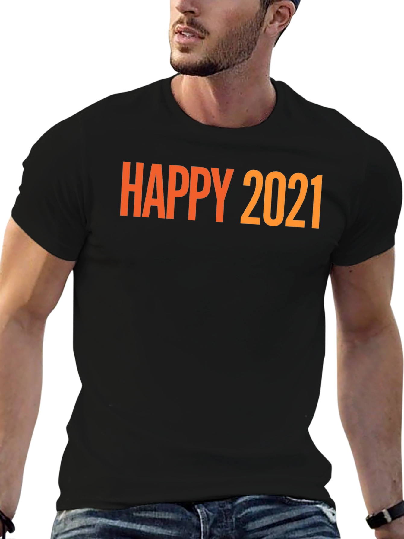 Happy 2021 Graphic Tee - Black Crew Neck
