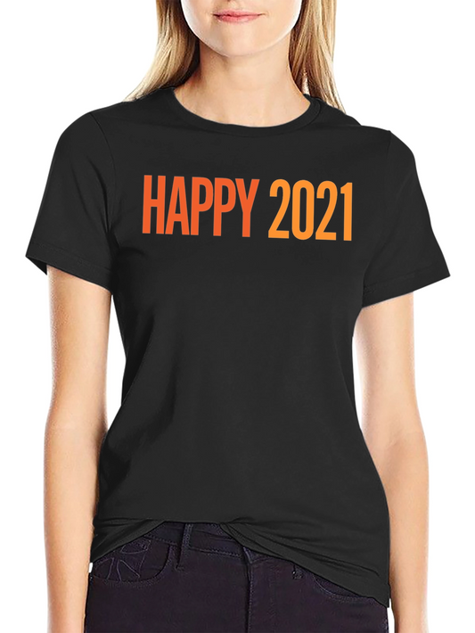 Happy 2021 Graphic Tee - Black Crew Neck