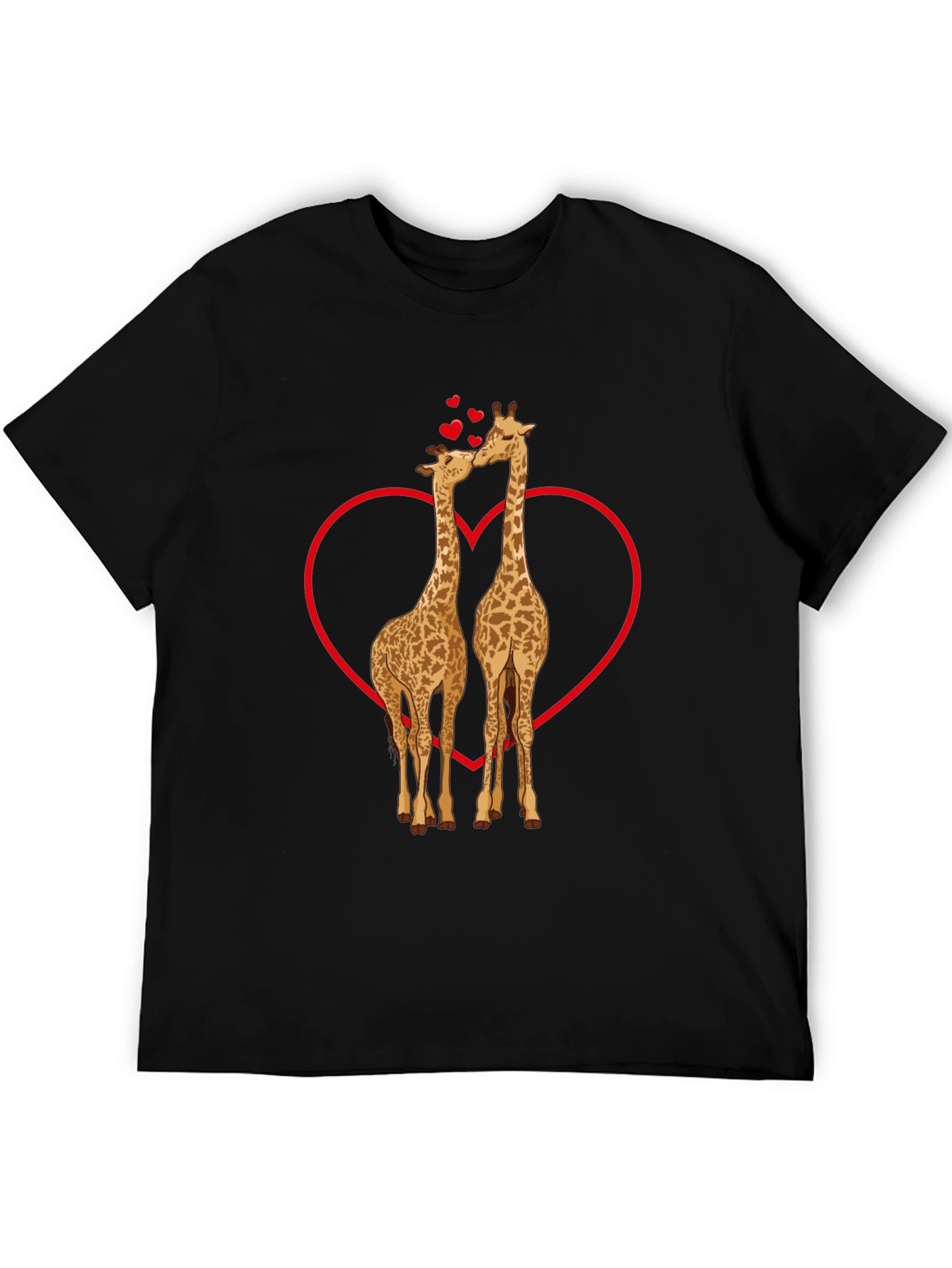 Giraffe Love Valentines Day Black T-Shirt