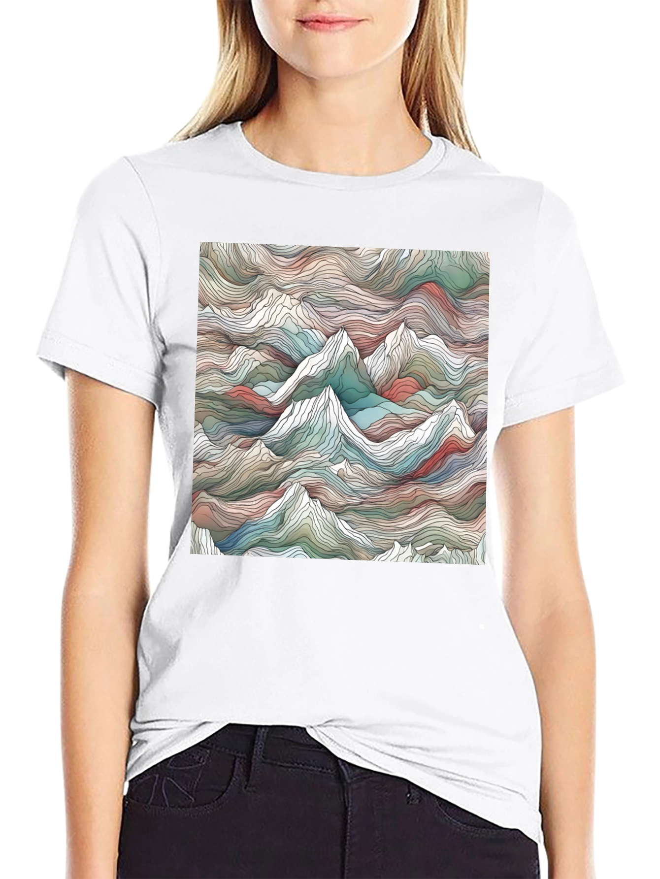Abstract Mountainscape Graphic Tee - Stylish Black T-Shirt