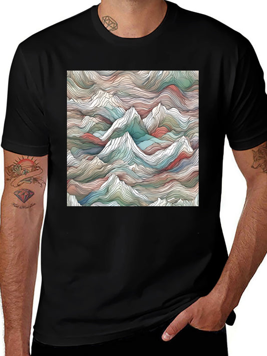 Abstract Mountainscape Graphic Tee - Stylish Black T-Shirt