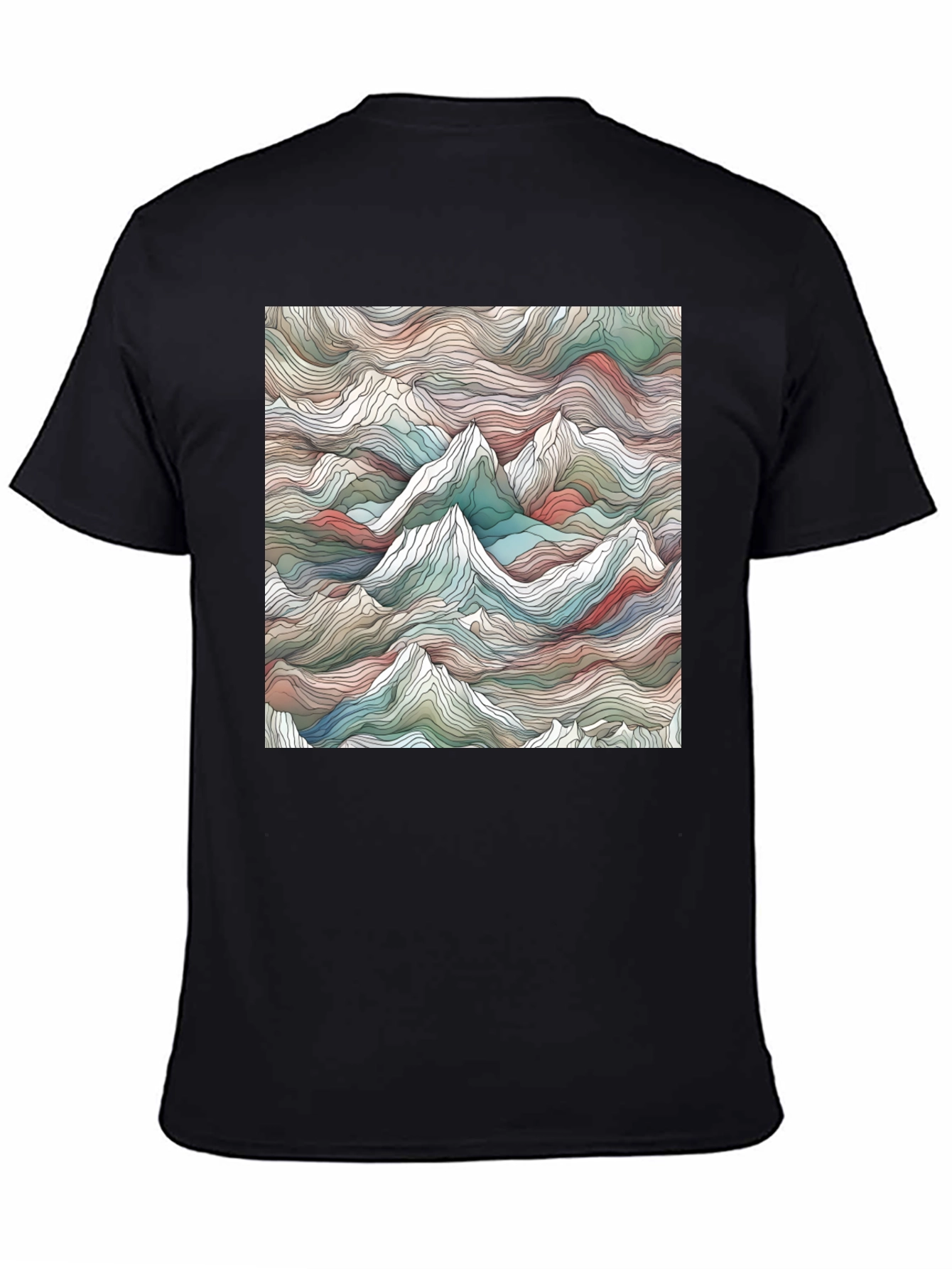 Abstract Mountainscape Graphic Tee - Stylish Black T-Shirt