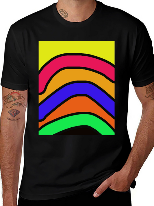 Abstract Wave Graphic Tee - Bold Colors Modern Style