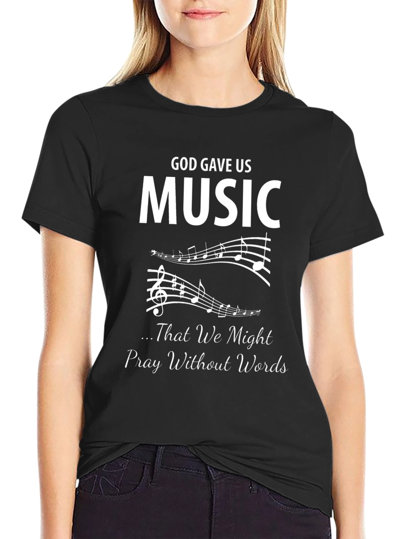 God Gave Us Music Graphic T-Shirt - Black