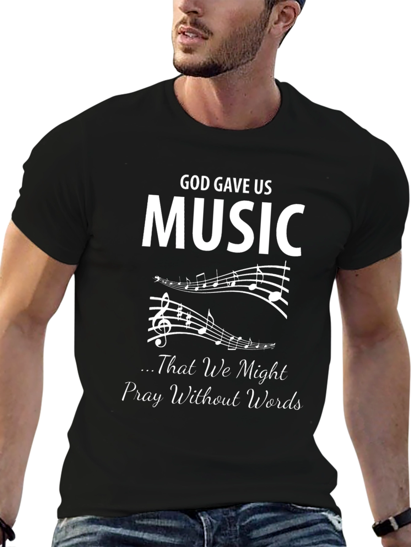 God Gave Us Music Graphic T-Shirt - Black