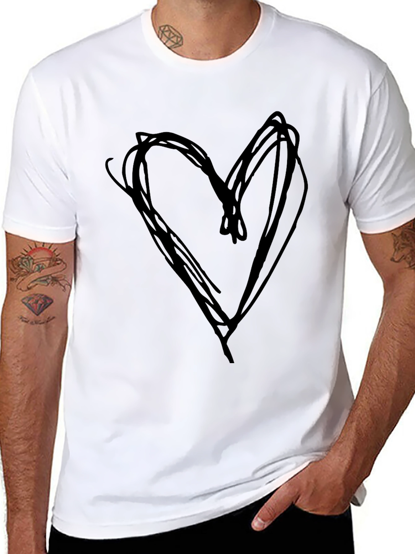Heart Scribble Tee - Black Cotton Casual Shirt