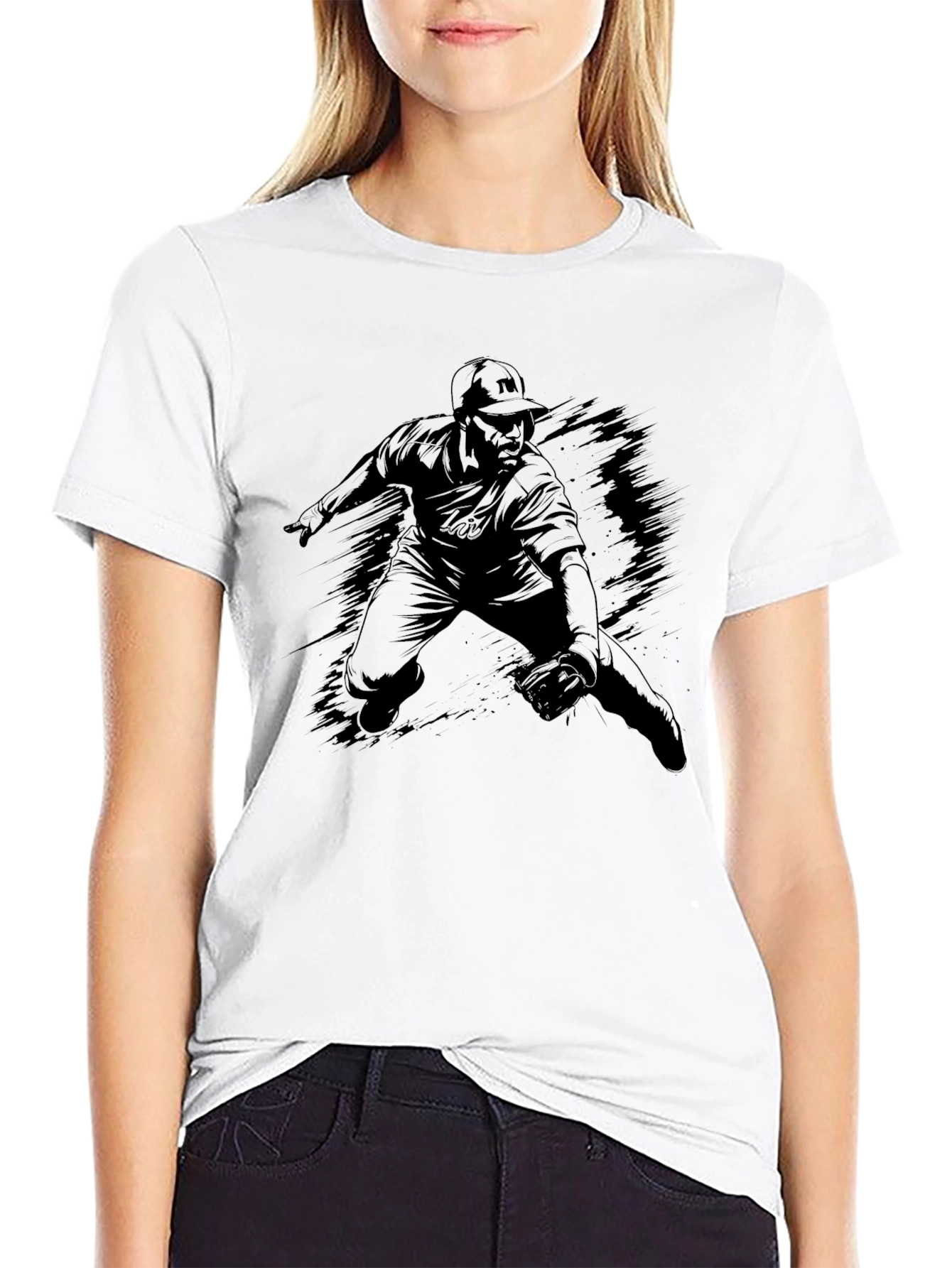 Baseball Player Silhouette Black T-Shirt