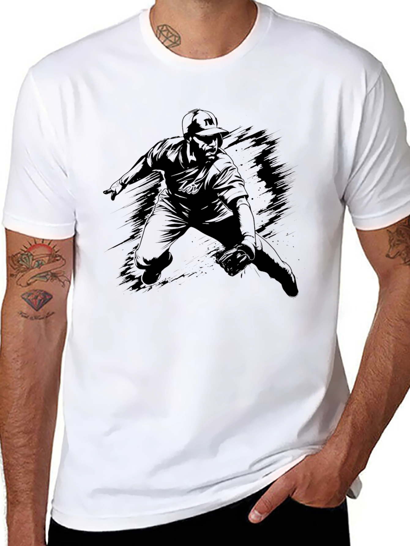 Baseball Player Silhouette Black T-Shirt