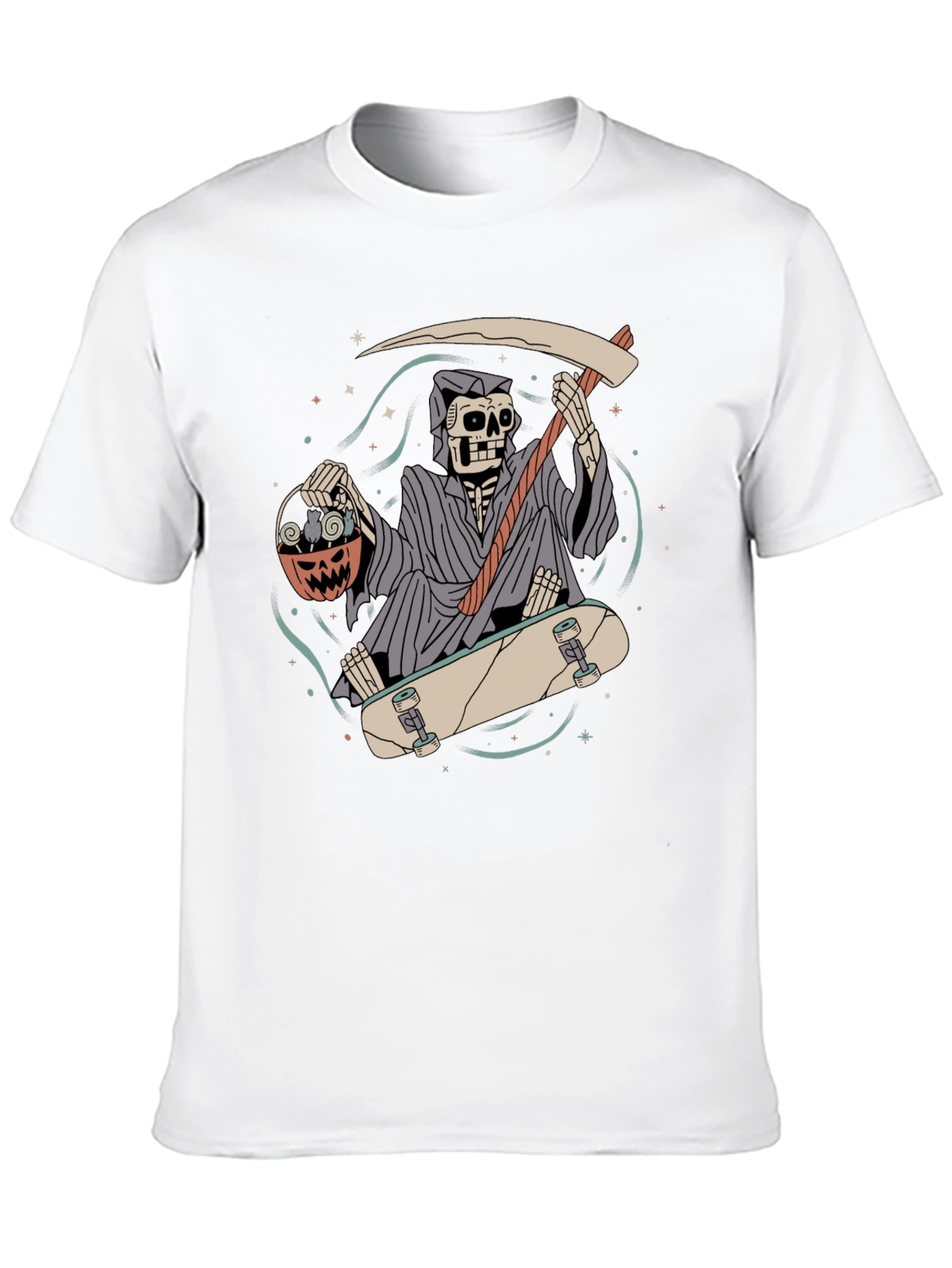 Grim Reaper Skateboarder Graphic Tee - Halloween